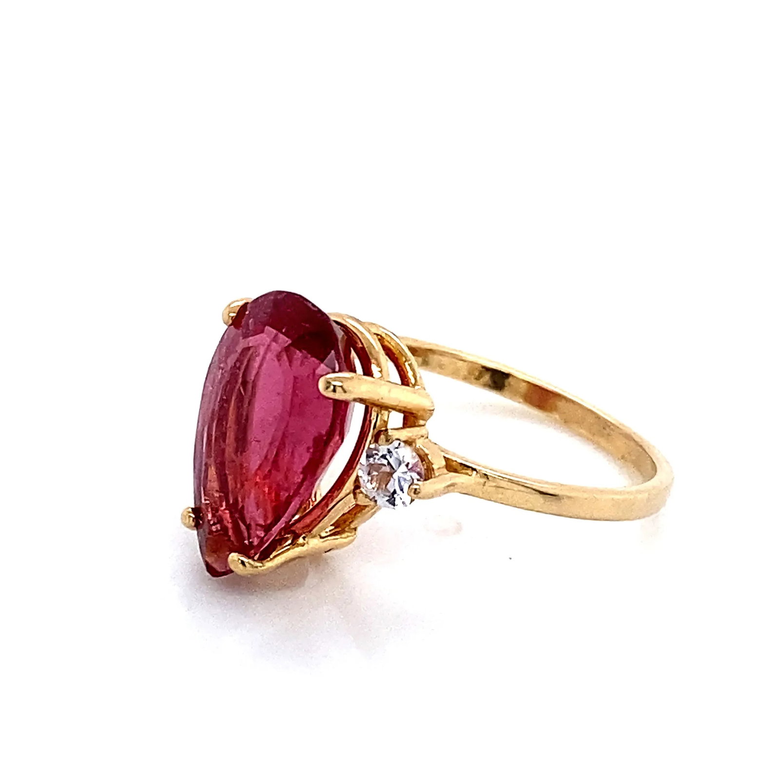 Sparkling Pinky/Red Rubelite & White Sapphires in 14k Gold Ring - 8