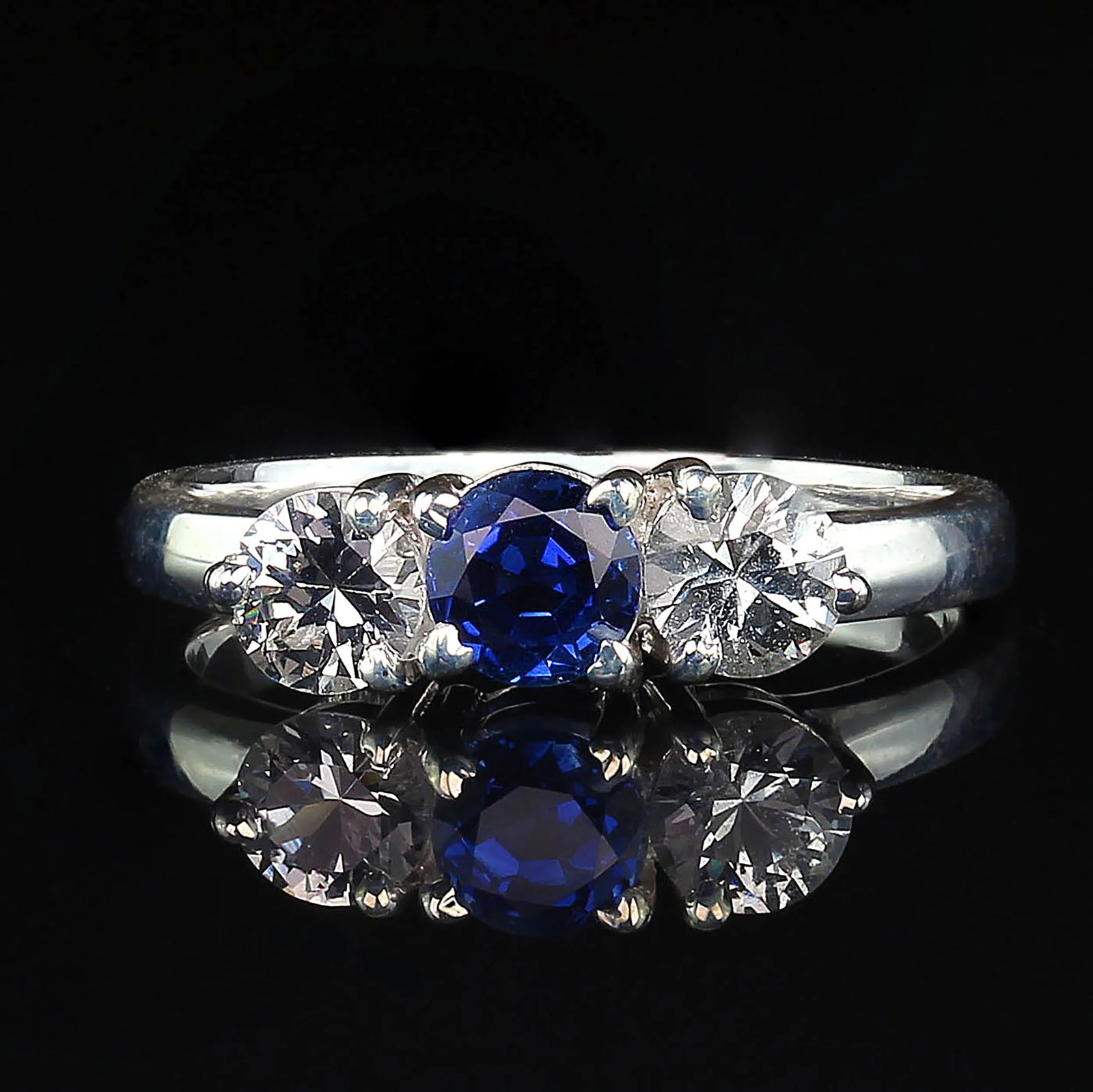 Sparkling Classic Three-Stone Blue and White Sapphire Ring - 4