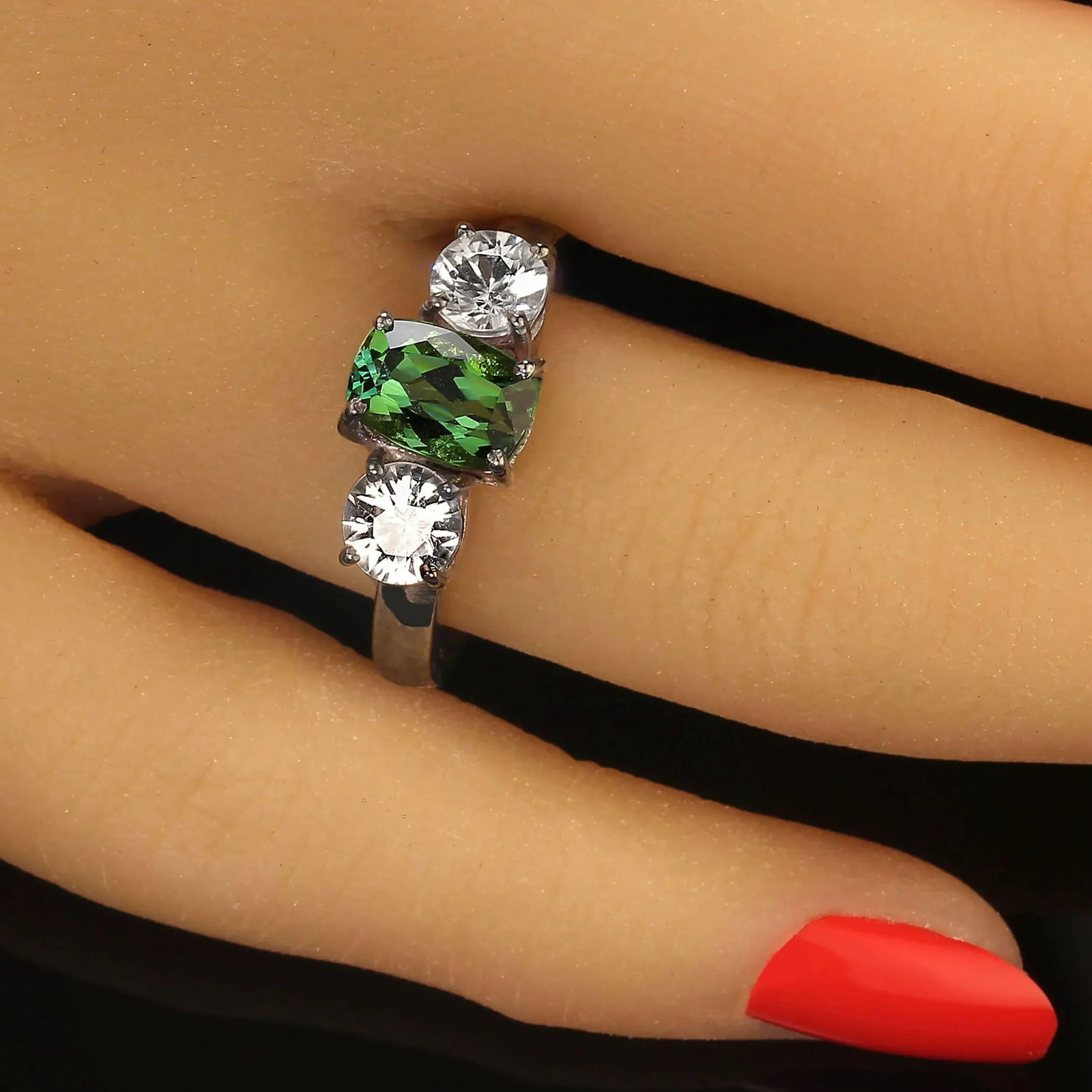 Oval Green Tourmaline Accented With Scintillating Real Zircons - 2