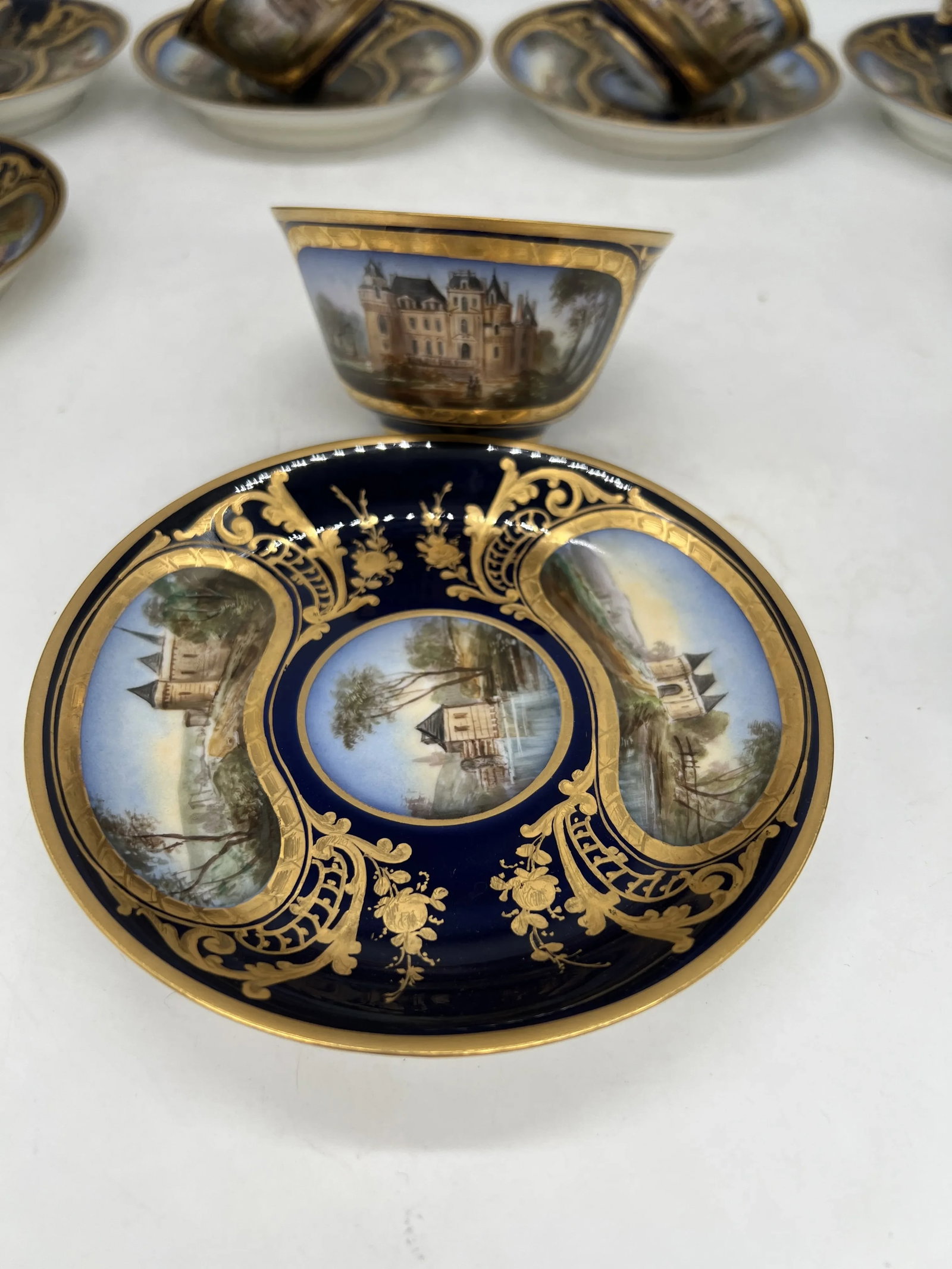 Phenomenal 12 Sevres 19th C, Chateau Des Tuileries 1846 Chateau Scene Cup Saucer - 3