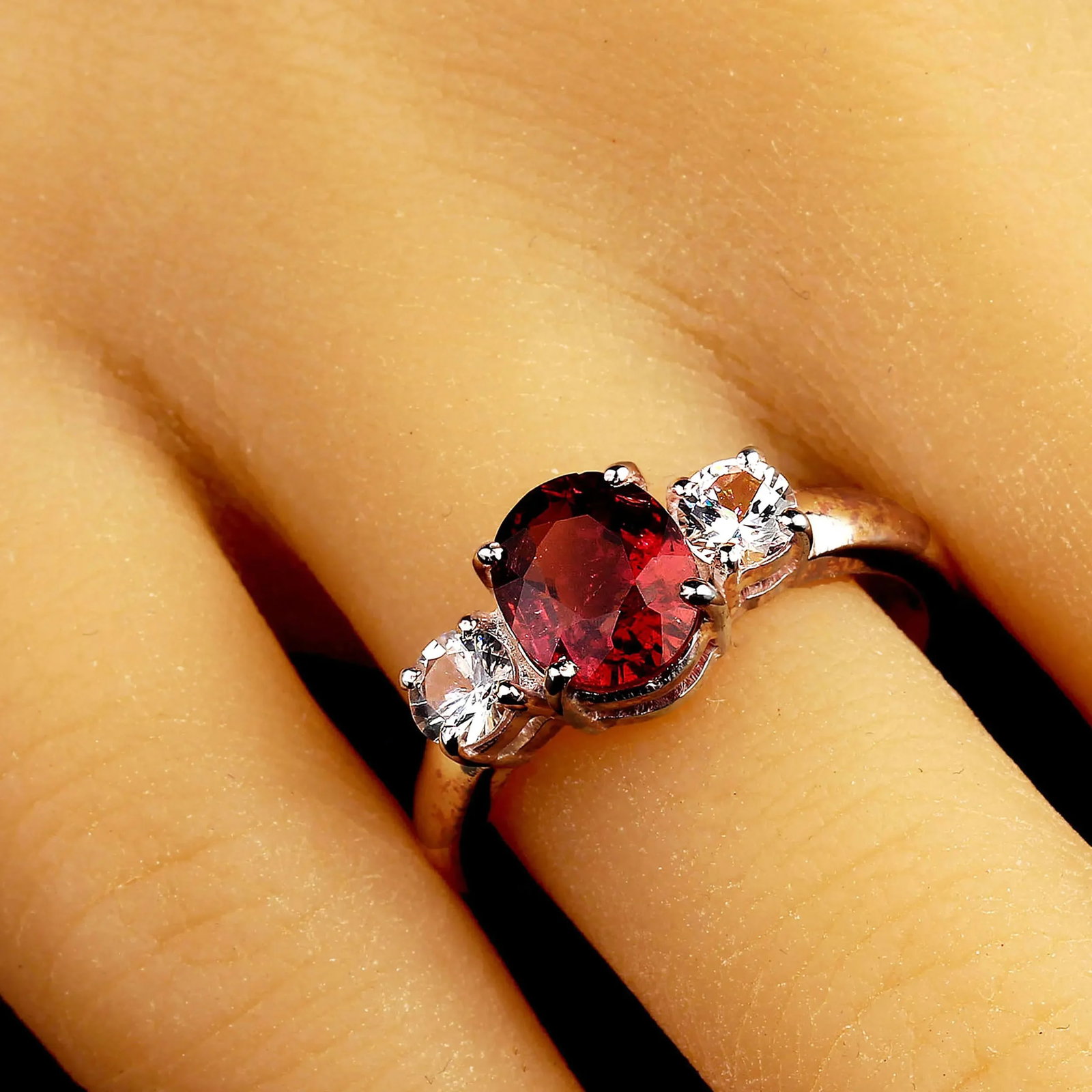 Ring of Sparkling Red Tourmaline Accented With Genuine Zircons - 2