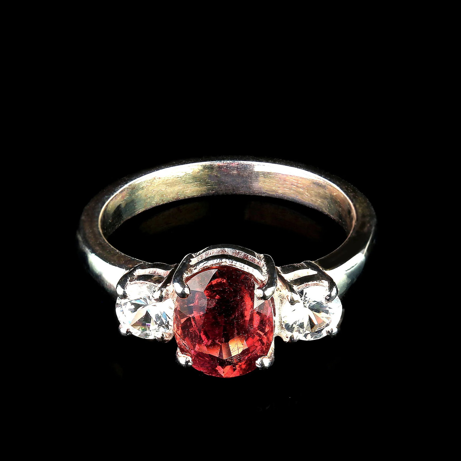 Ring of Sparkling Red Tourmaline Accented With Genuine Zircons - 3