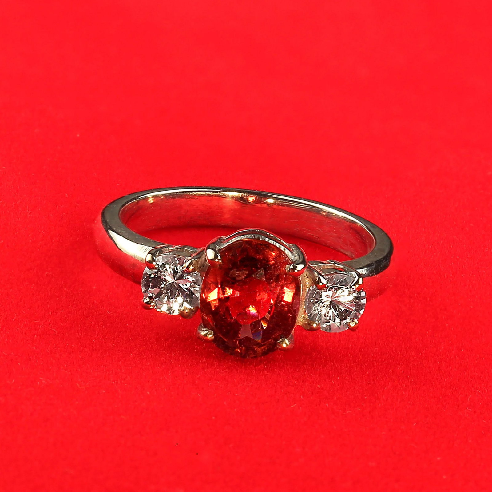 Ring of Sparkling Red Tourmaline Accented With Genuine Zircons - 6