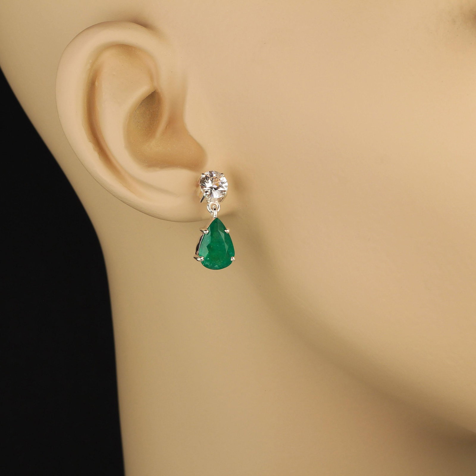 Dangle Emerald and Scintillating Real Zircon Earrings - 2 Pieces - 7