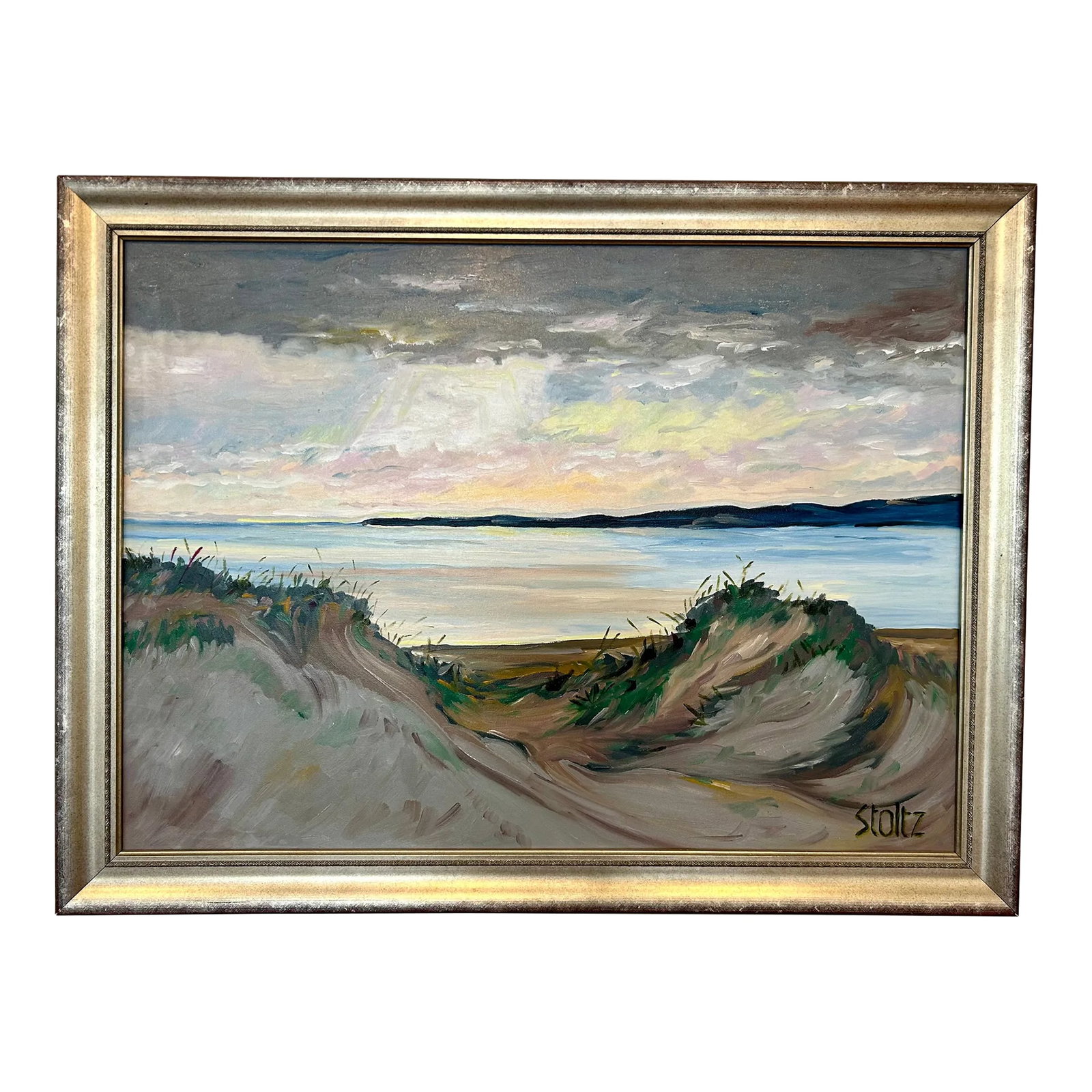 Large Original Oil on Canvas Moody Seascape by Stolz: Large Original Oil on Canvas Expressive Seascape by Stolz A stunning original oil on canvas by renowned Michigan artist Stolz, this dramatic seascape captures the interplay of nature's raw beauty and
