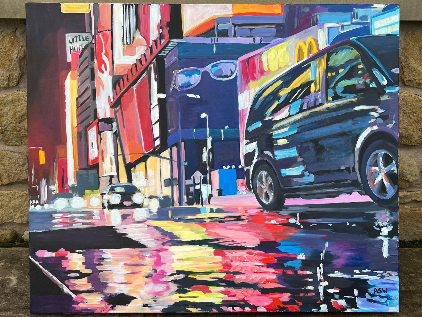 Angela Wakefield, Neon Reflections in the New York City Rain by Contemporary British Urban Artist, 2 - 2