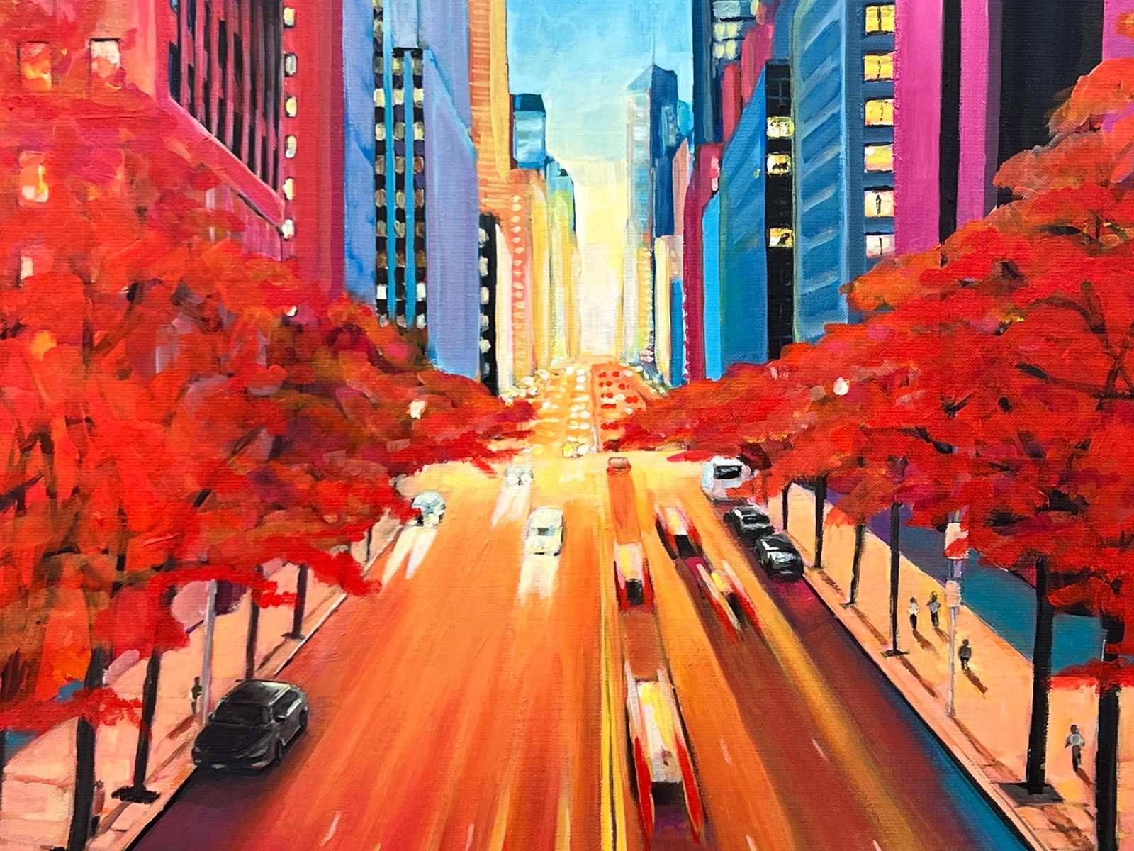 Painting of the Chrysler Building 42nd Street New York City Using Blue Reds Yellows Purples - 11