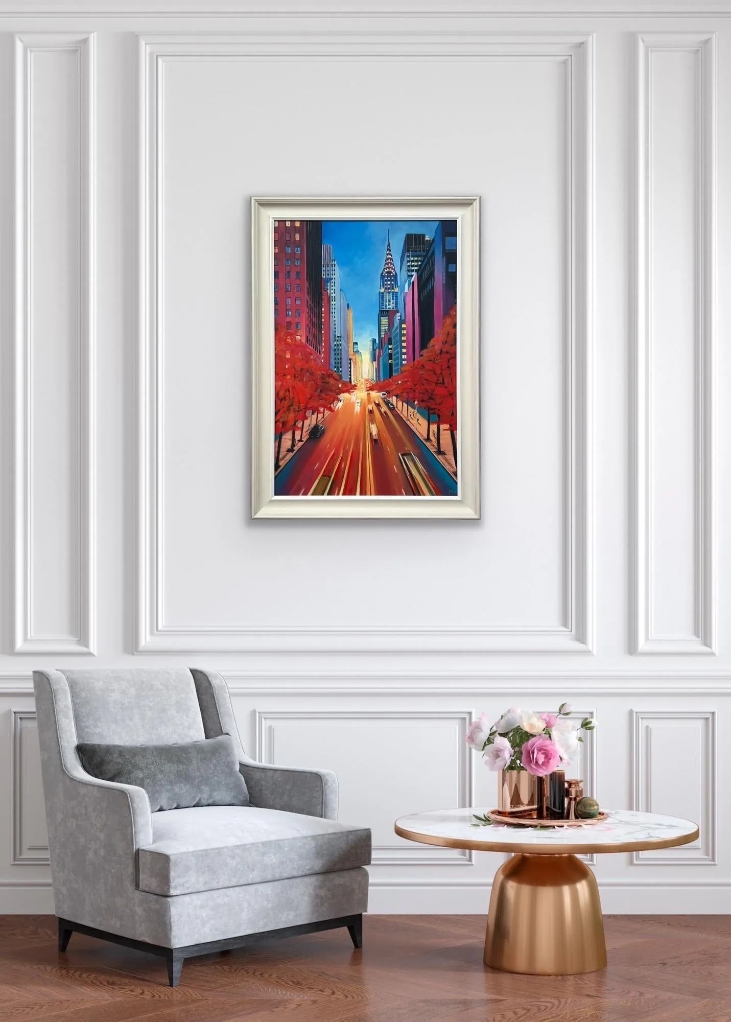 Painting of the Chrysler Building 42nd Street New York City Using Blue Reds Yellows Purples - 3