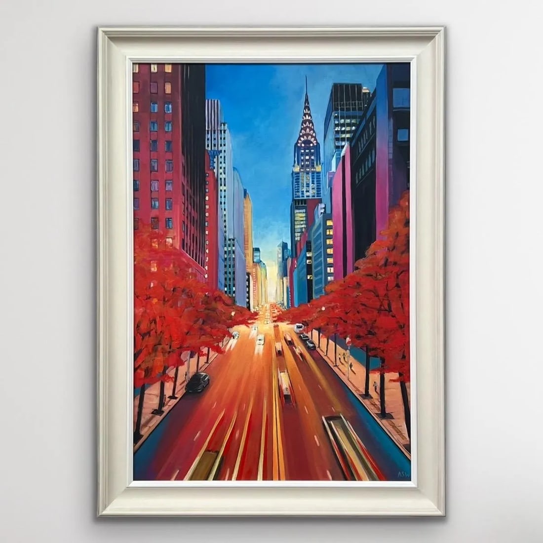 Painting of the Chrysler Building 42nd Street New York City Using Blue Reds Yellows Purples - 4