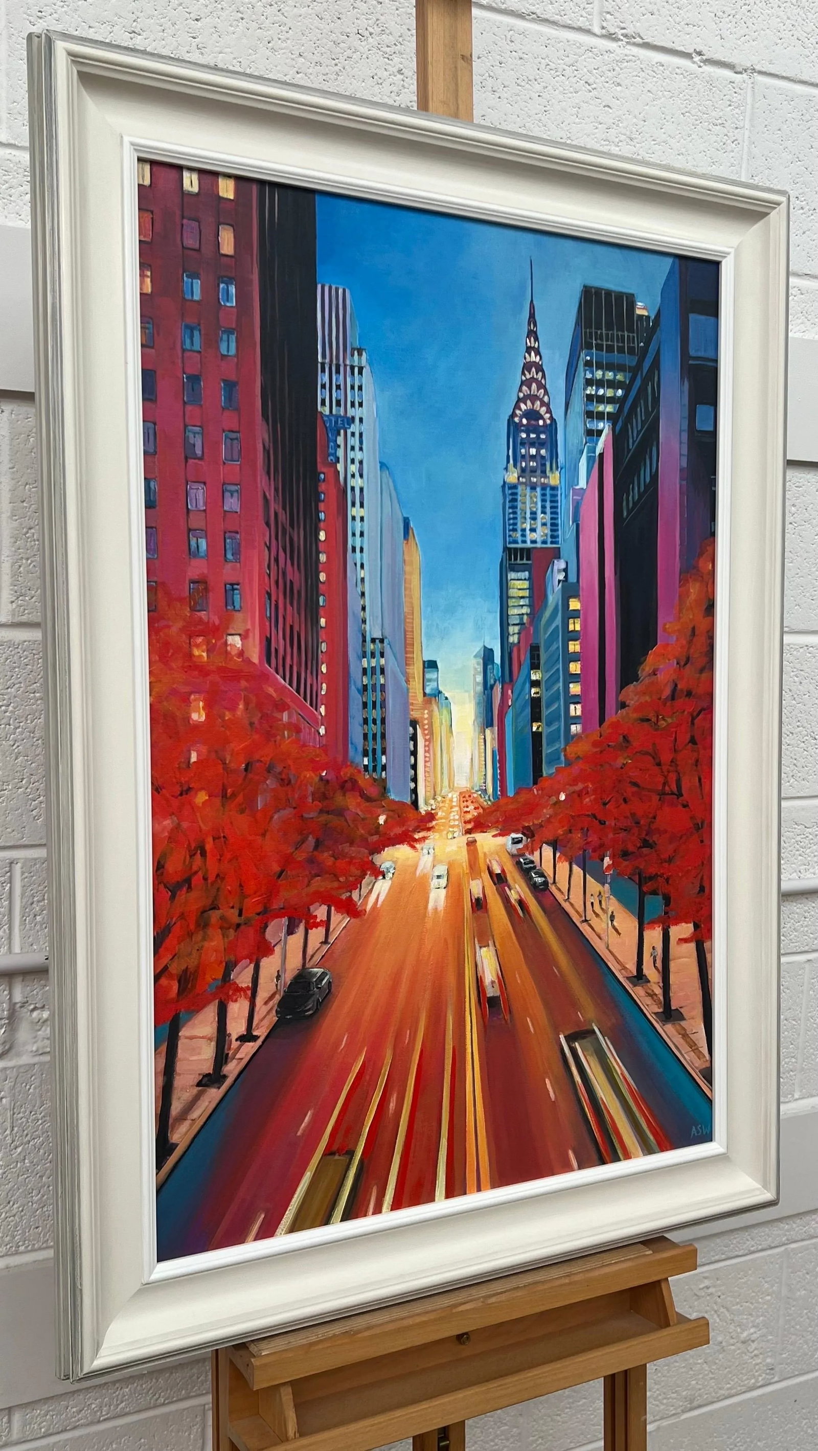 Painting of the Chrysler Building 42nd Street New York City Using Blue Reds Yellows Purples - 5