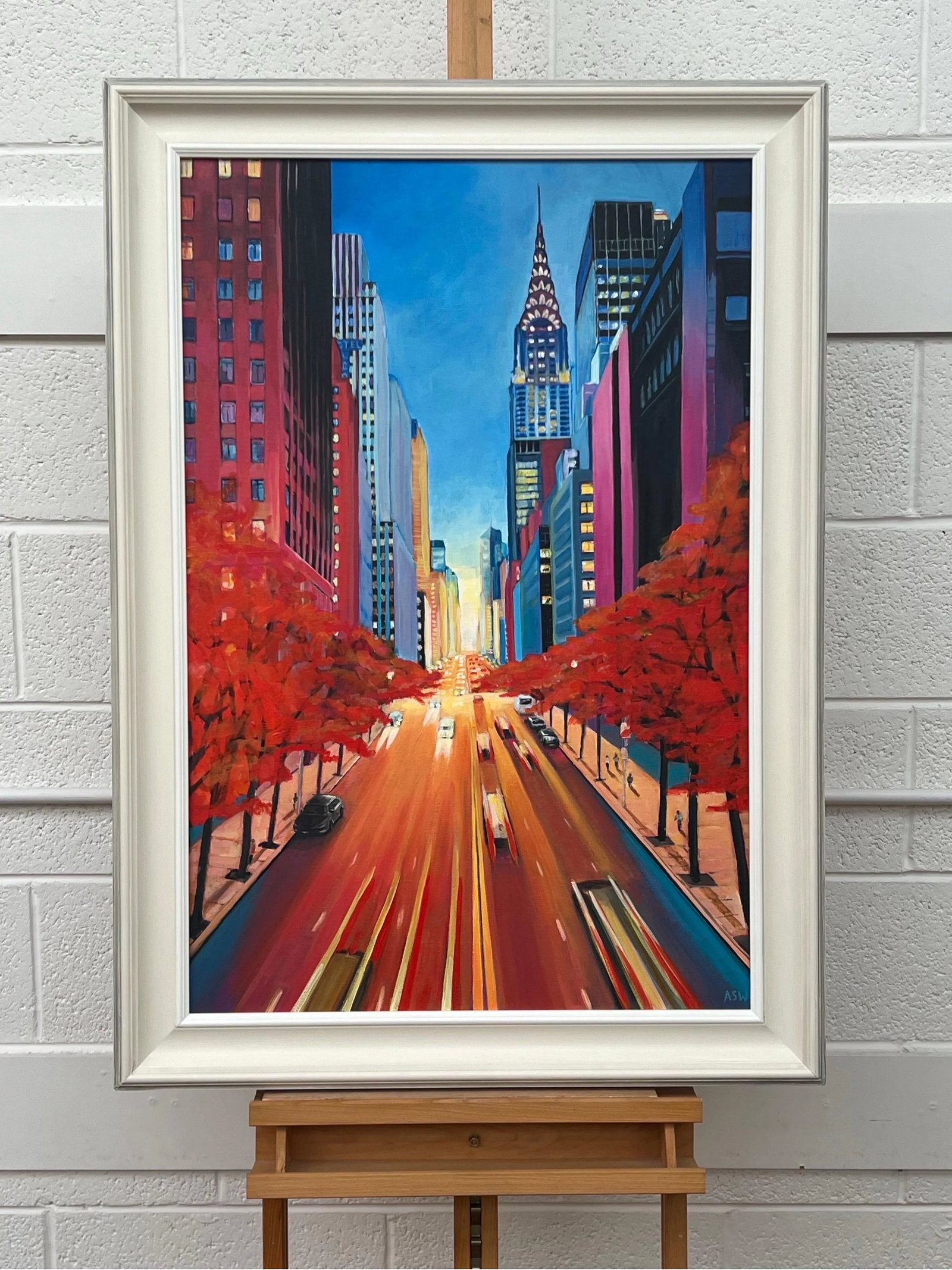 Painting of the Chrysler Building 42nd Street New York City Using Blue Reds Yellows Purples - 6