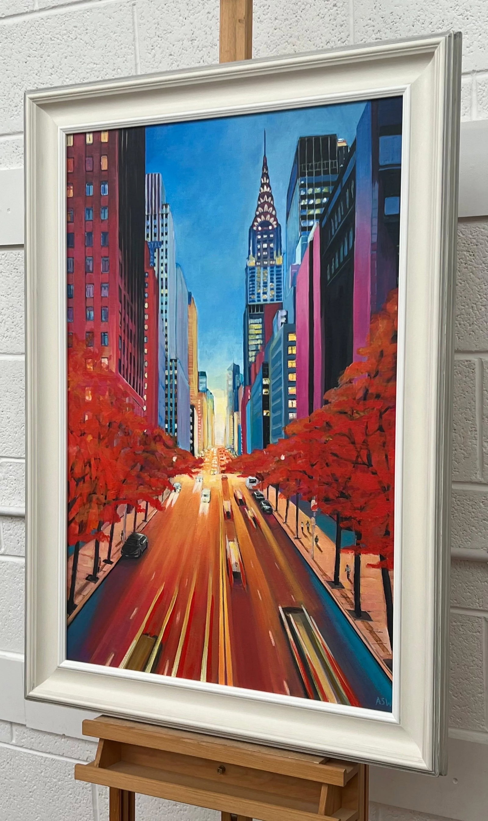 Painting of the Chrysler Building 42nd Street New York City Using Blue Reds Yellows Purples - 7