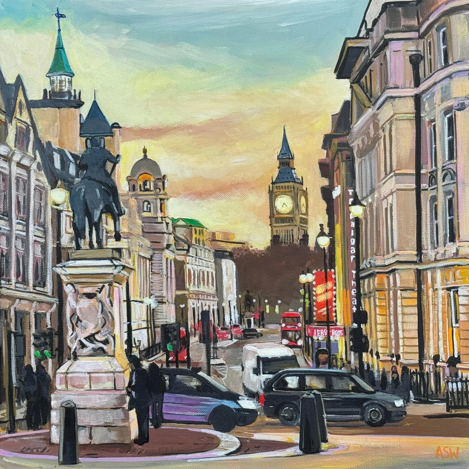 Urban Landscape Art of London City Westminster With Black Taxis, Big Ben & Trafalgar Square by Conte - 4