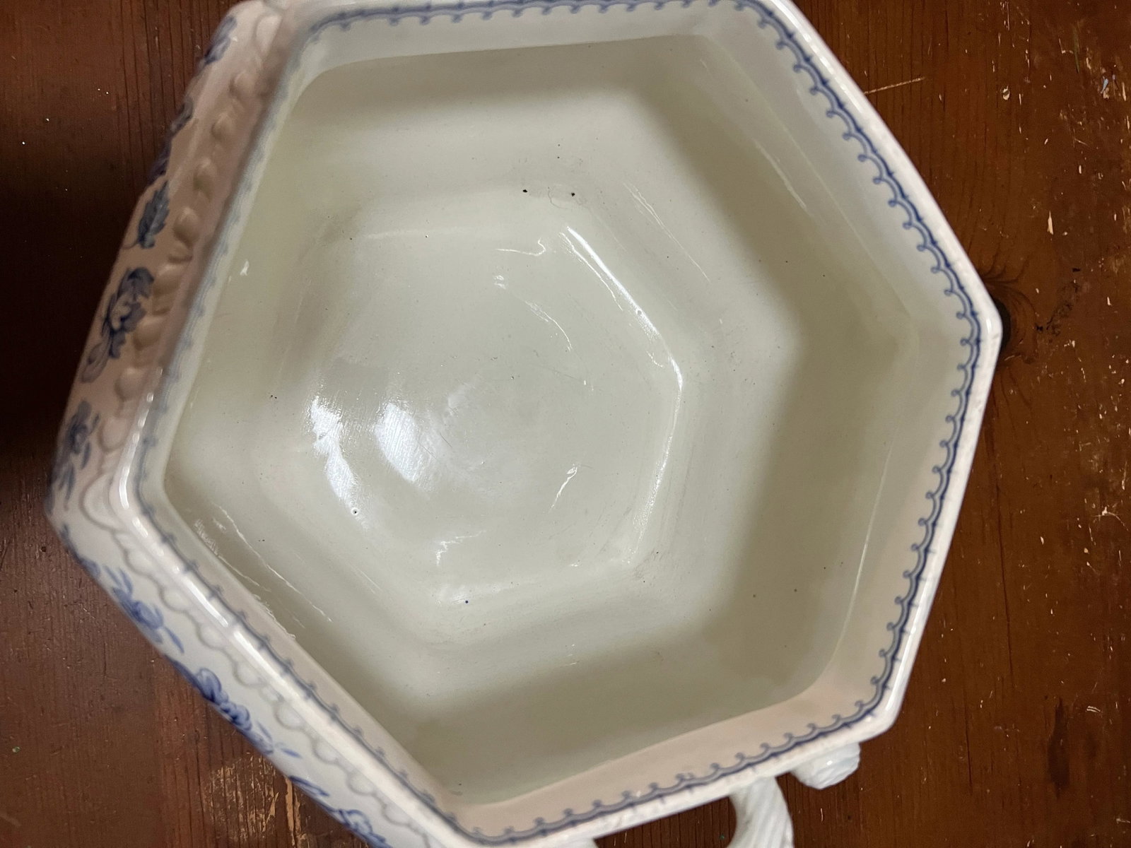Antique English Staffordshire Blue Transfer Decorated Soup Tureen "Windsor Festoon" - 10
