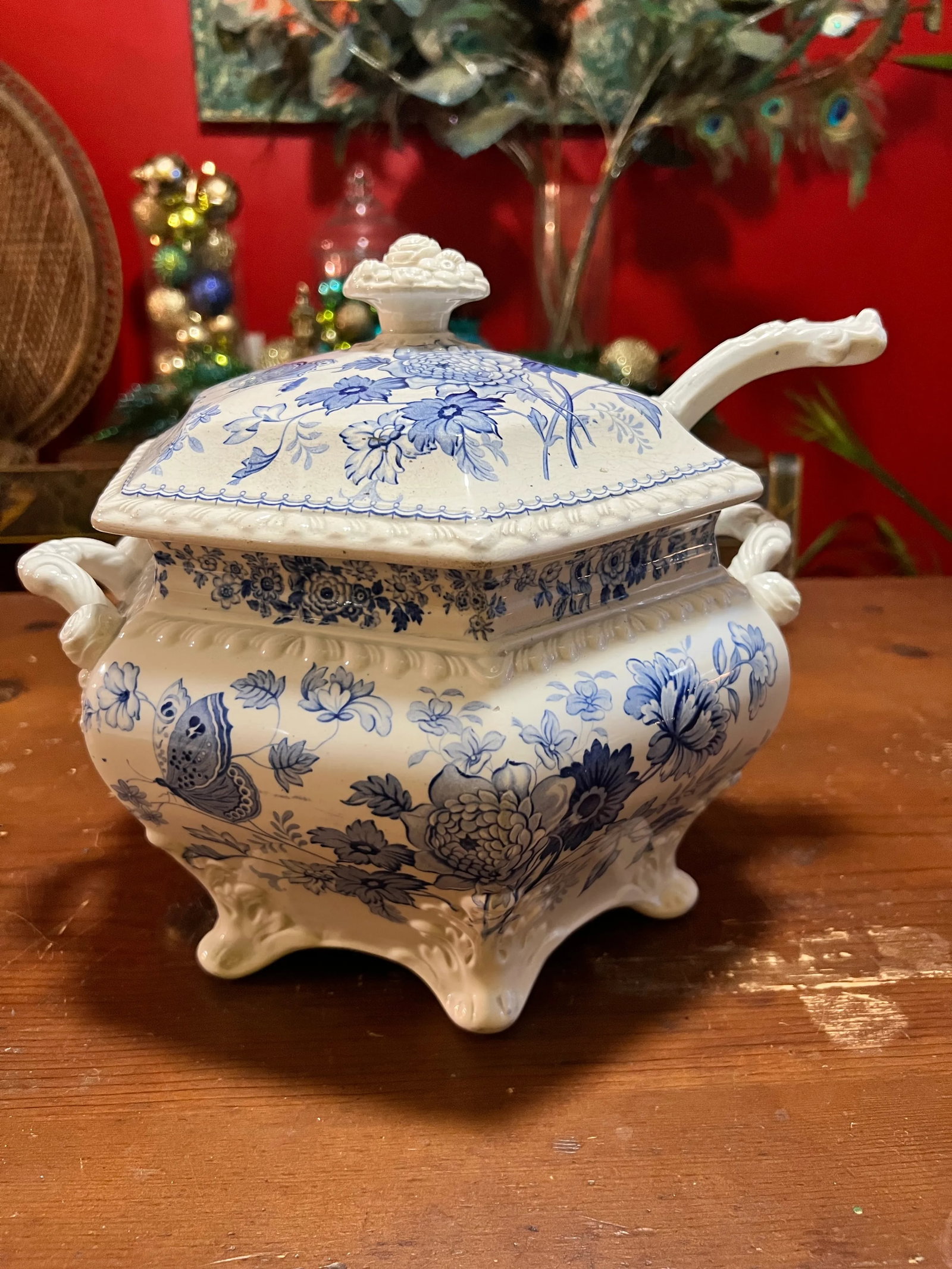 Antique English Staffordshire Blue Transfer Decorated Soup Tureen "Windsor Festoon" - 2