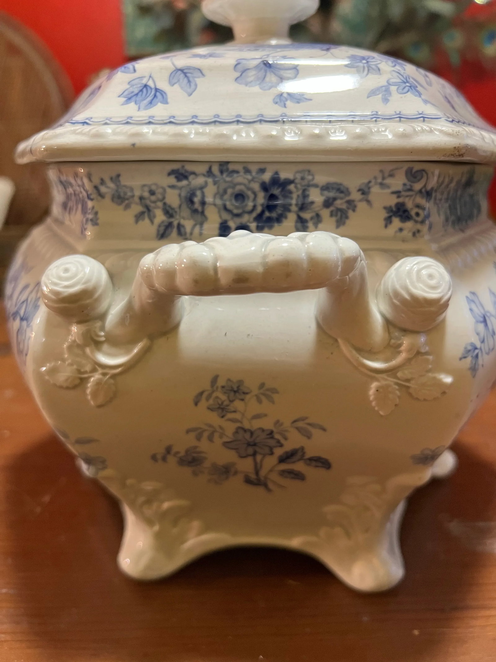 Antique English Staffordshire Blue Transfer Decorated Soup Tureen "Windsor Festoon" - 5