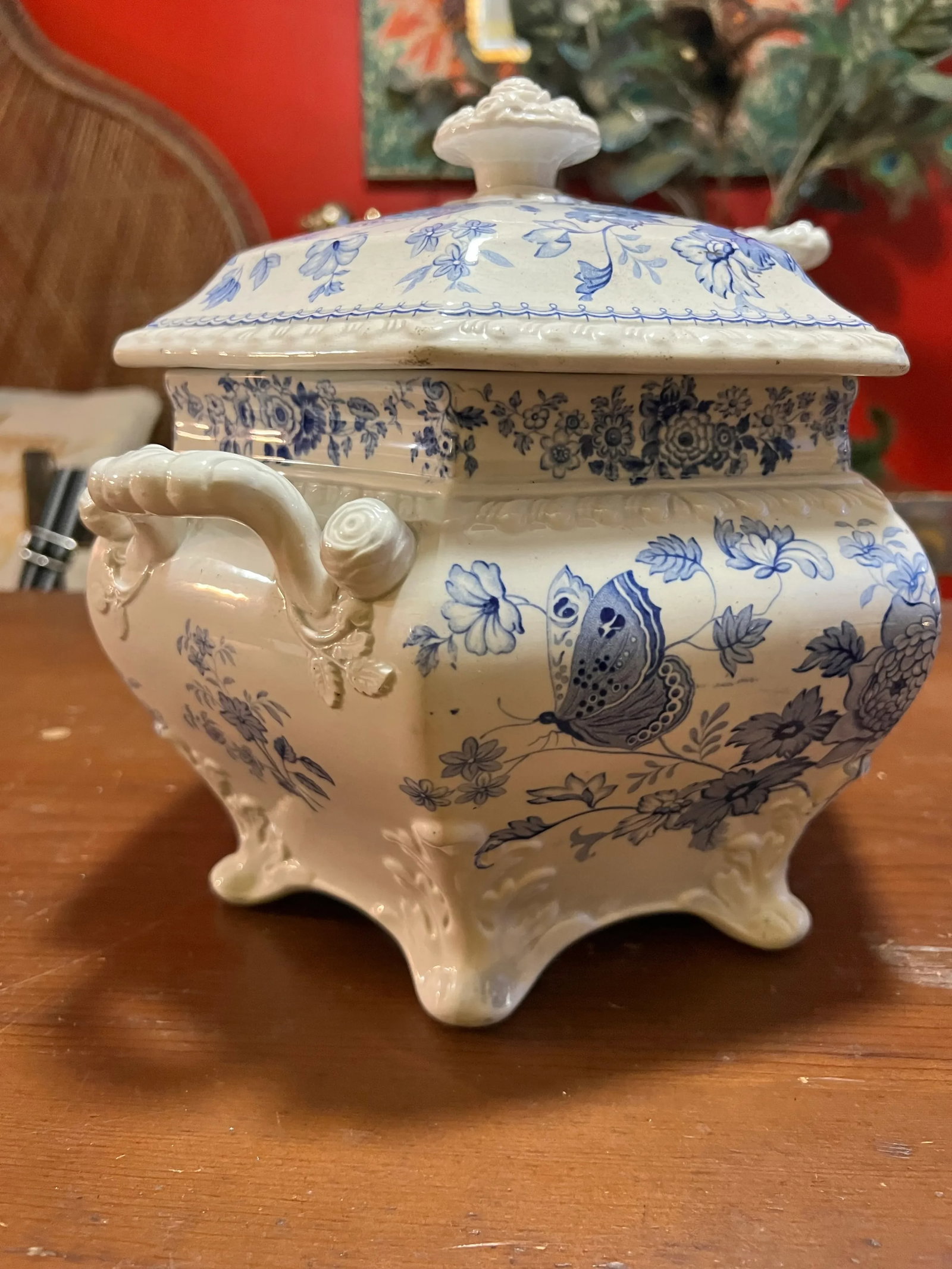 Antique English Staffordshire Blue Transfer Decorated Soup Tureen "Windsor Festoon" - 8