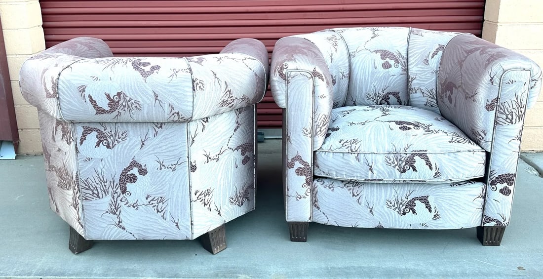 Vintage Pair of Scalamandre Silk Damask Club Chairs - 2