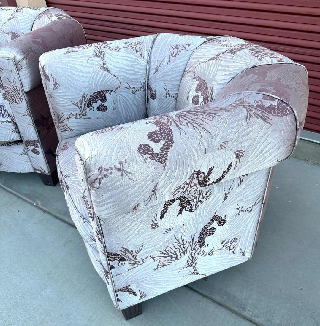 Vintage Pair of Scalamandre Silk Damask Club Chairs - 5