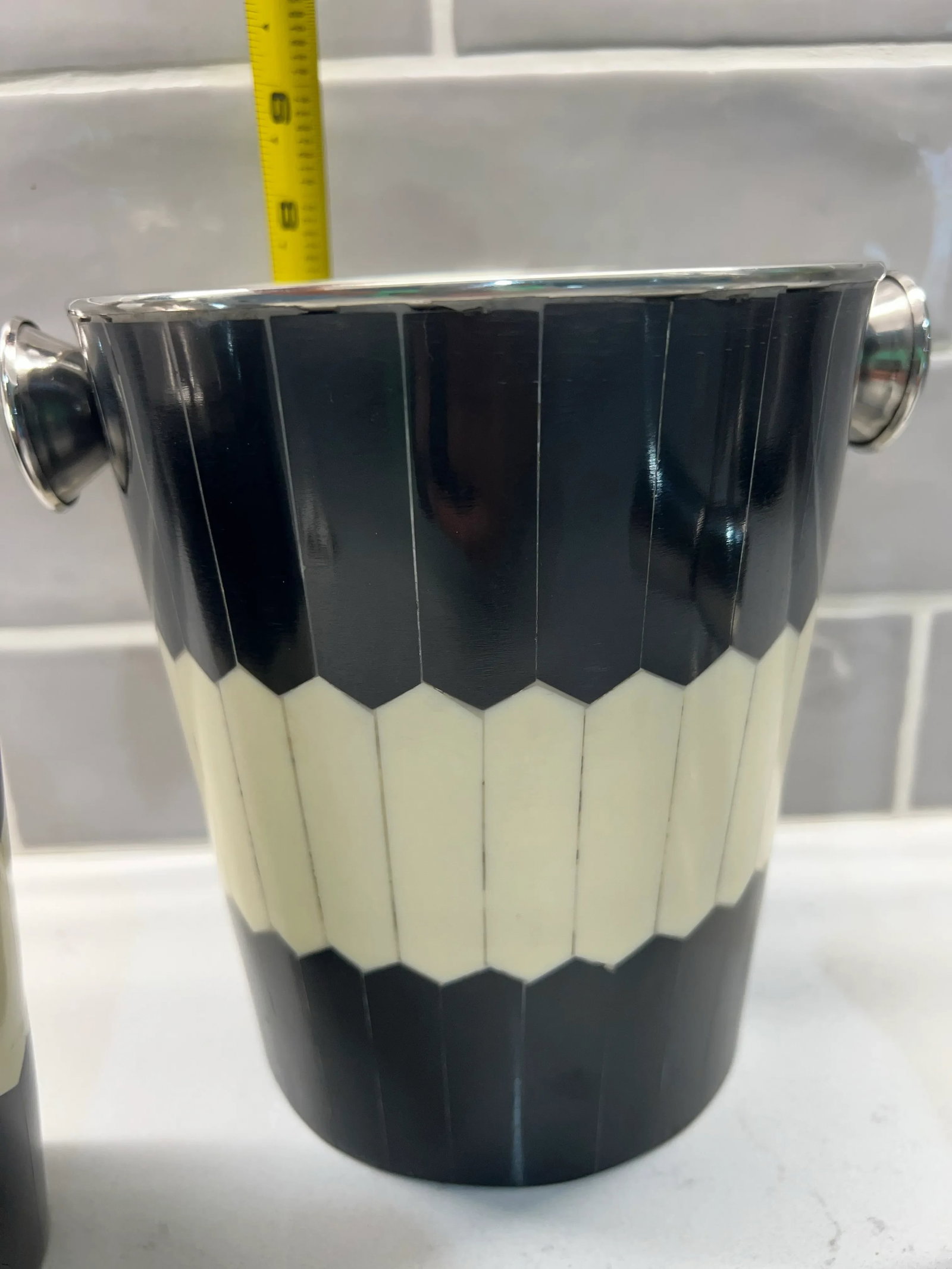Black & White Bone Inlay Bar Set With Ice Bucket, Cocktail Shaker and Tool Set - 5
