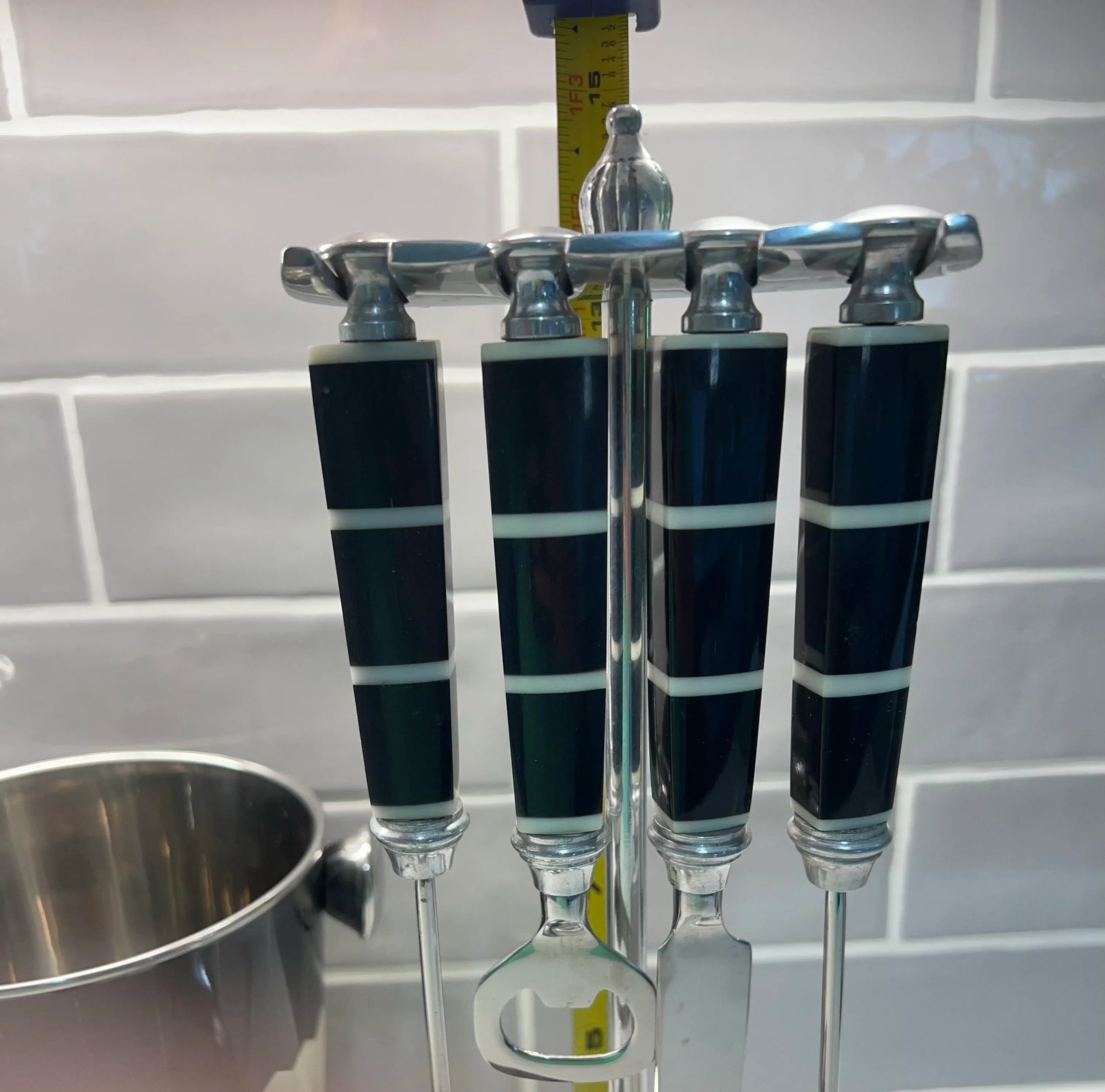 Black & White Bone Inlay Bar Set With Ice Bucket, Cocktail Shaker and Tool Set - 7