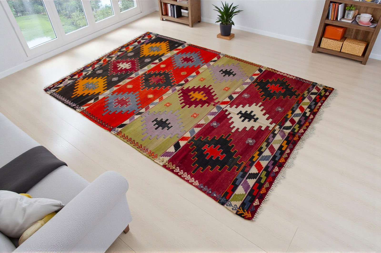 Vintage Handwoven Turkish Kilim Flat Weave Rug – Collector's Boho Decor & Farmhouse Statement - 3