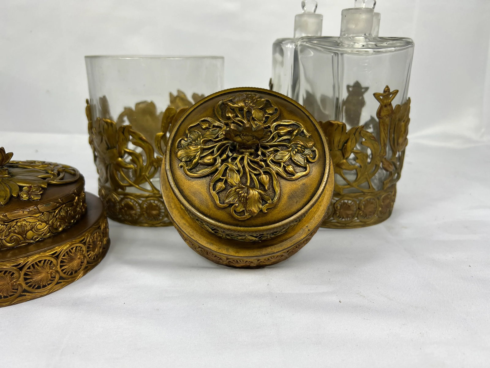 Fine Gentleman's Gilt Bronze Liquor and Cigar Set Art Nouveau Period C. 1900 - 3