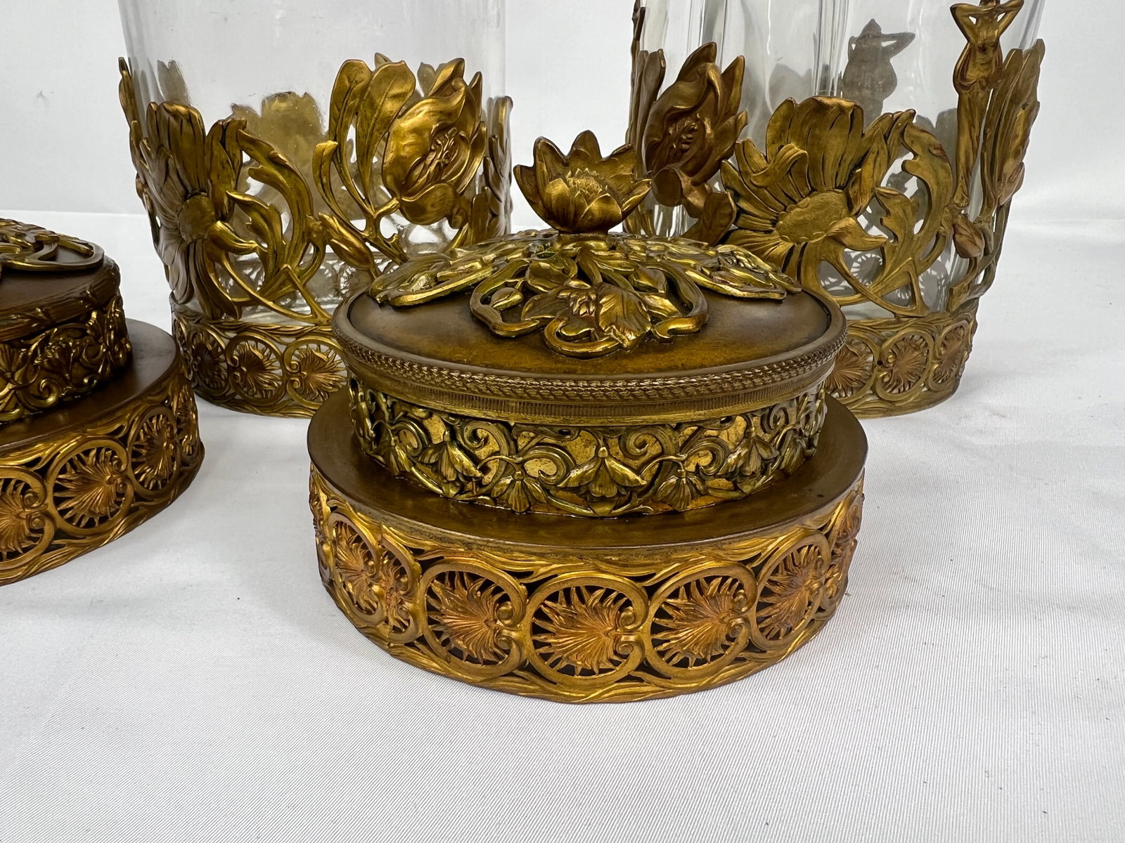 Fine Gentleman's Gilt Bronze Liquor and Cigar Set Art Nouveau Period C. 1900 - 8