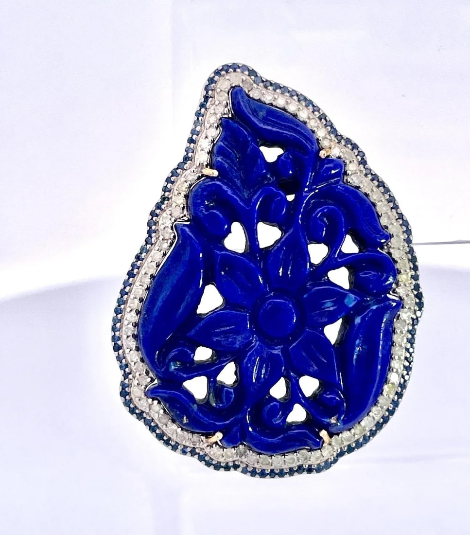 1980s Carved Lapis Lazuli Pierced Earrings, A Pair - 4