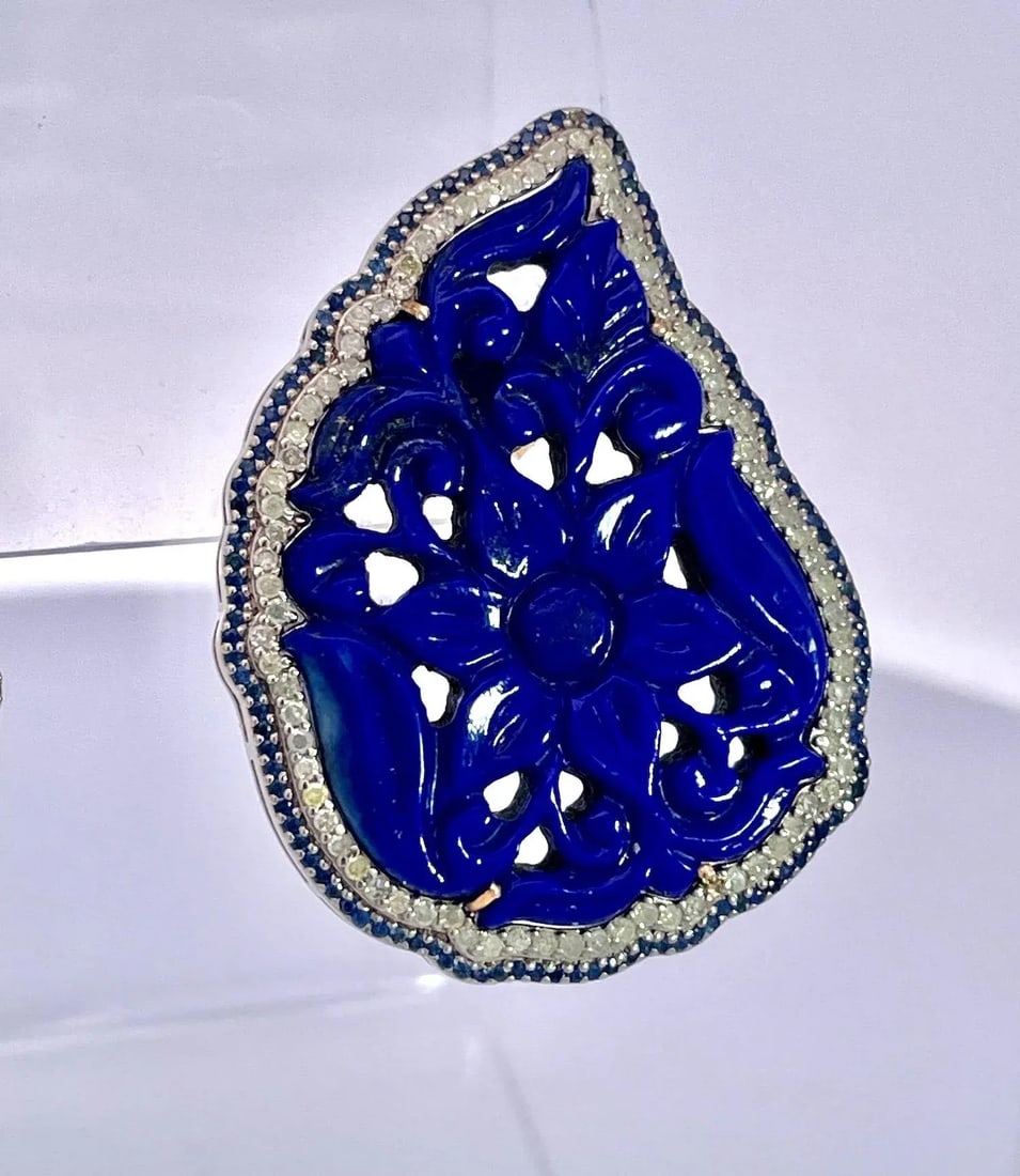 1980s Carved Lapis Lazuli Pierced Earrings, A Pair - 5