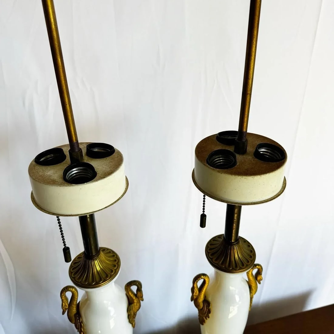 Antique French Opaline White Glass and Gold Lamps - a Pair - 10