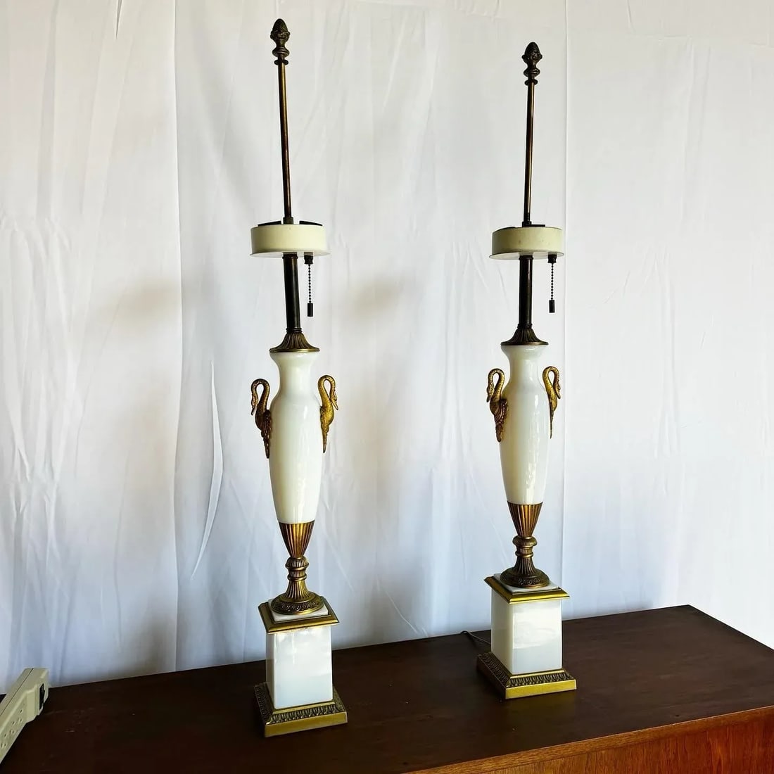 Antique French Opaline White Glass and Gold Lamps - a Pair - 2