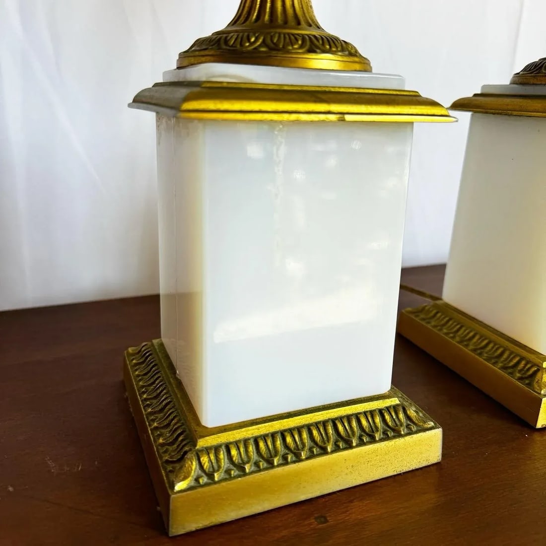 Antique French Opaline White Glass and Gold Lamps - a Pair - 8