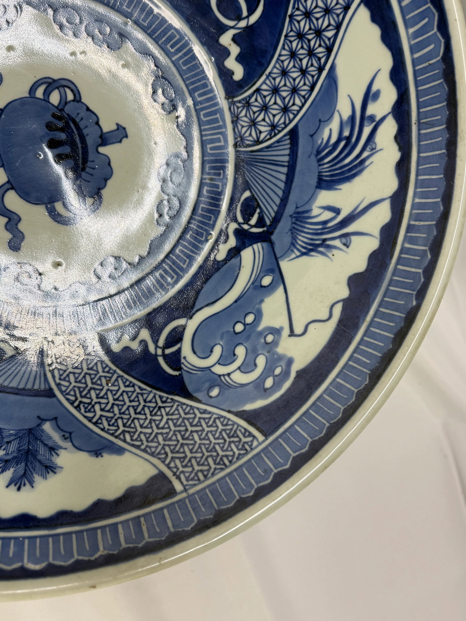 Large Chinese Porcelain Blue & White Shipwreck Style Platter 18.5" - 10