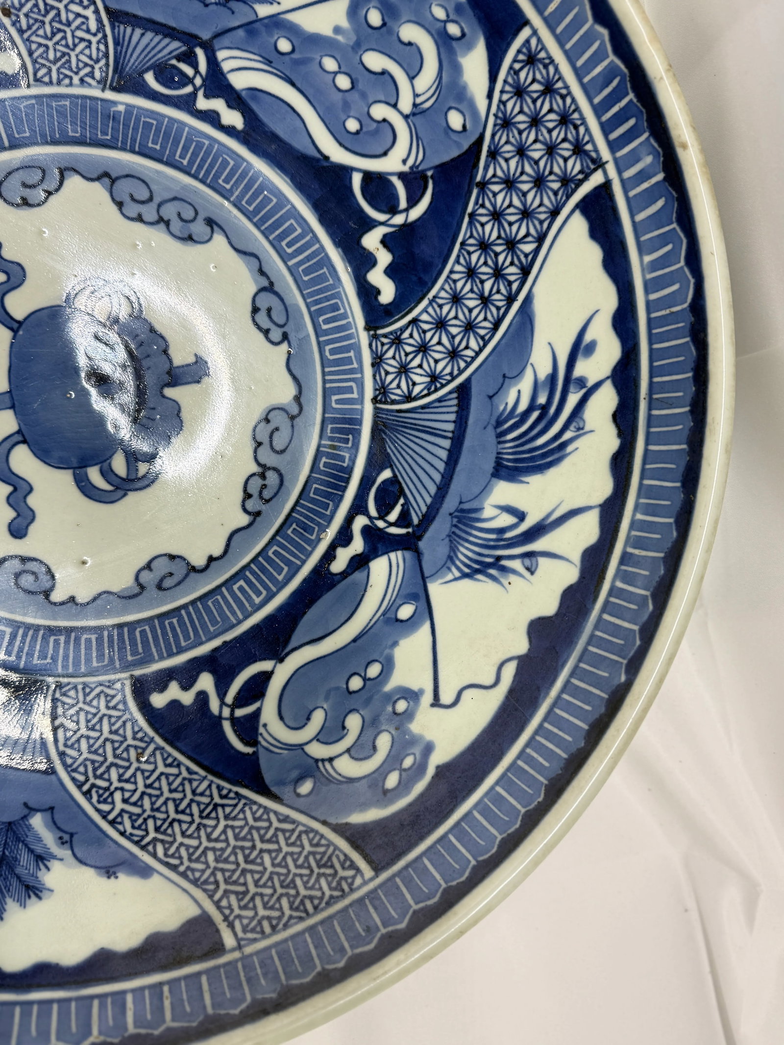 Large Chinese Porcelain Blue & White Shipwreck Style Platter 18.5" - 2