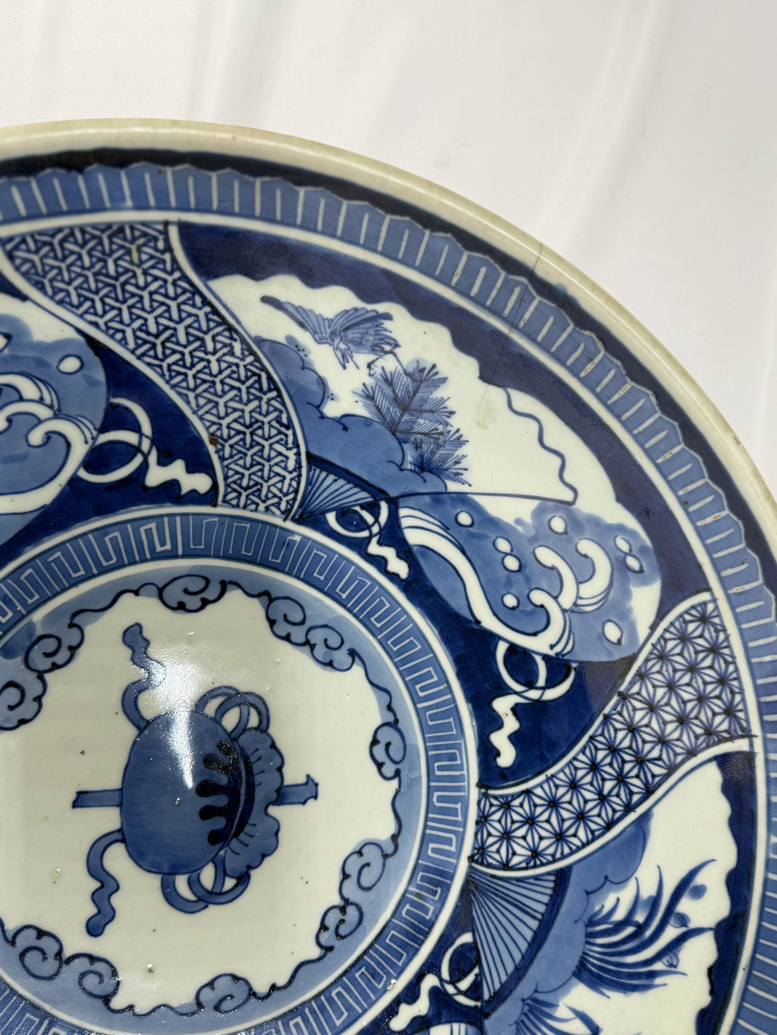 Large Chinese Porcelain Blue & White Shipwreck Style Platter 18.5" - 3