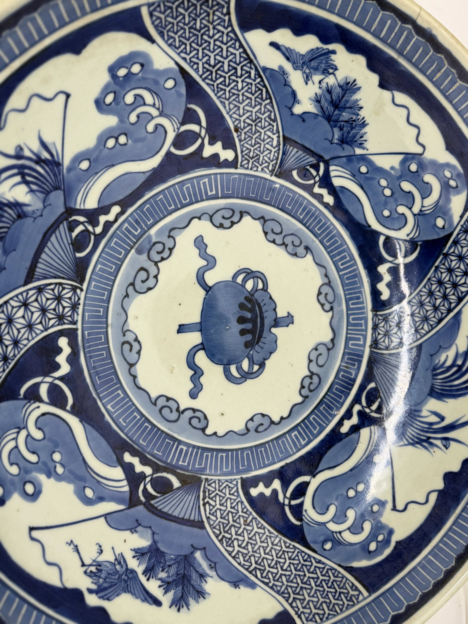 Large Chinese Porcelain Blue & White Shipwreck Style Platter 18.5" - 5
