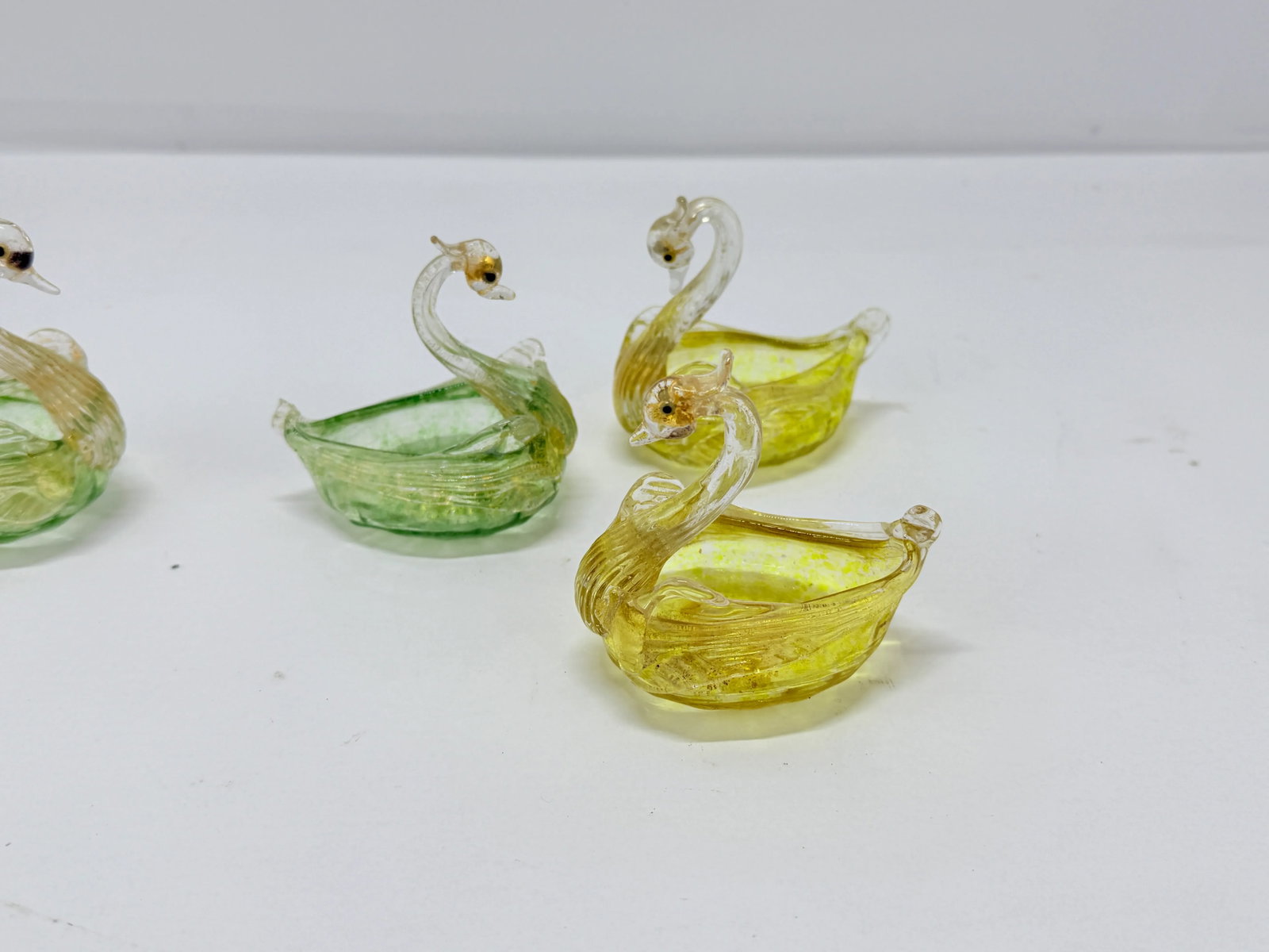 Set of 4, Mid Century Italian Murano Glass Swan Form Salt Cellars C. 1960 - 2