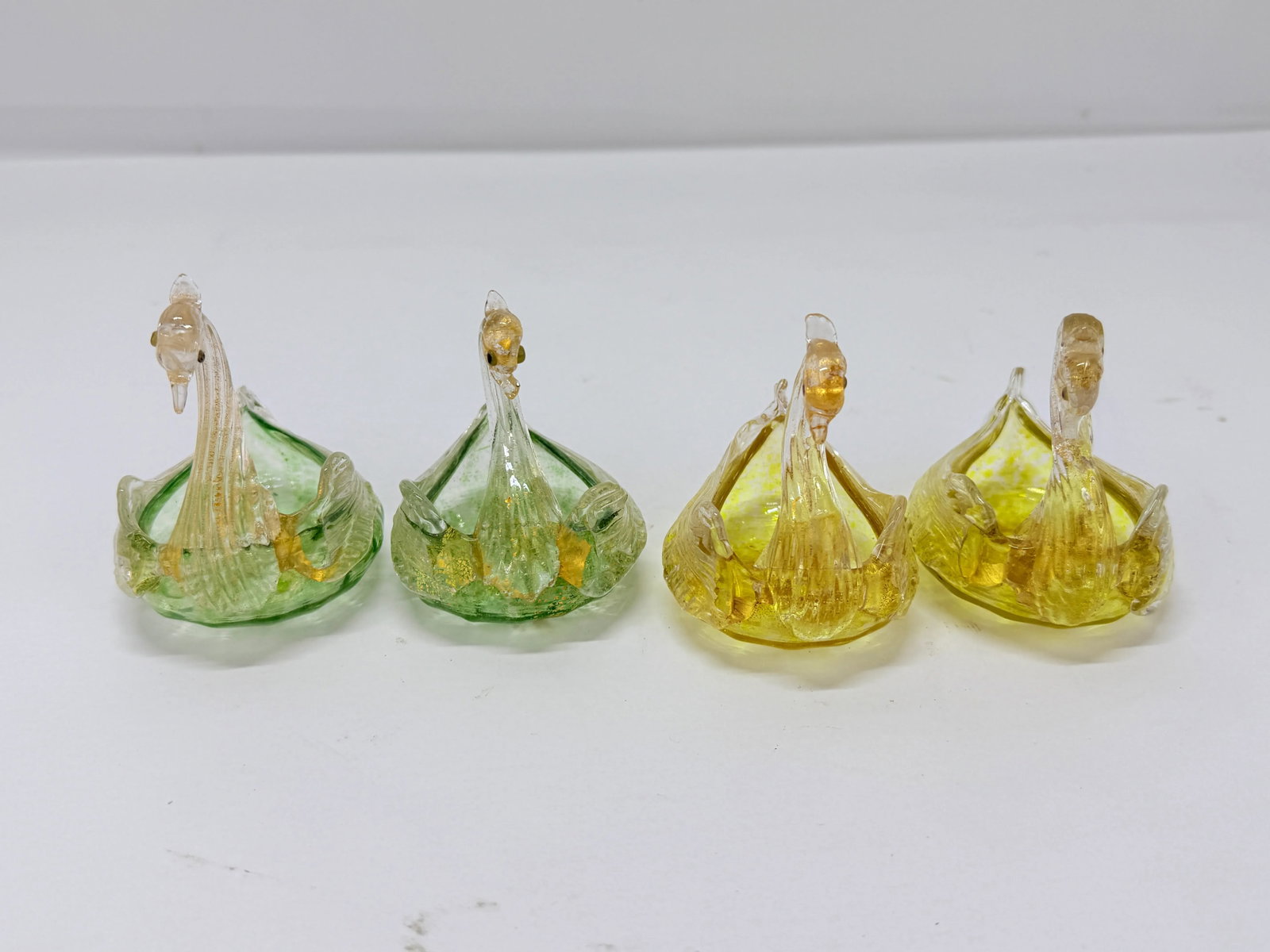 Set of 4, Mid Century Italian Murano Glass Swan Form Salt Cellars C. 1960 - 4