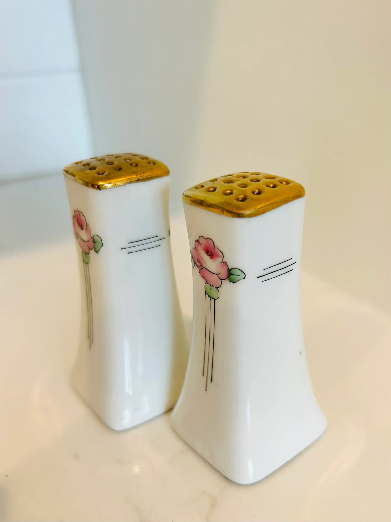 Vintage Art Nouveau Limoges Hand-Painted Porcelain Salt and Pepper Shakers - 3