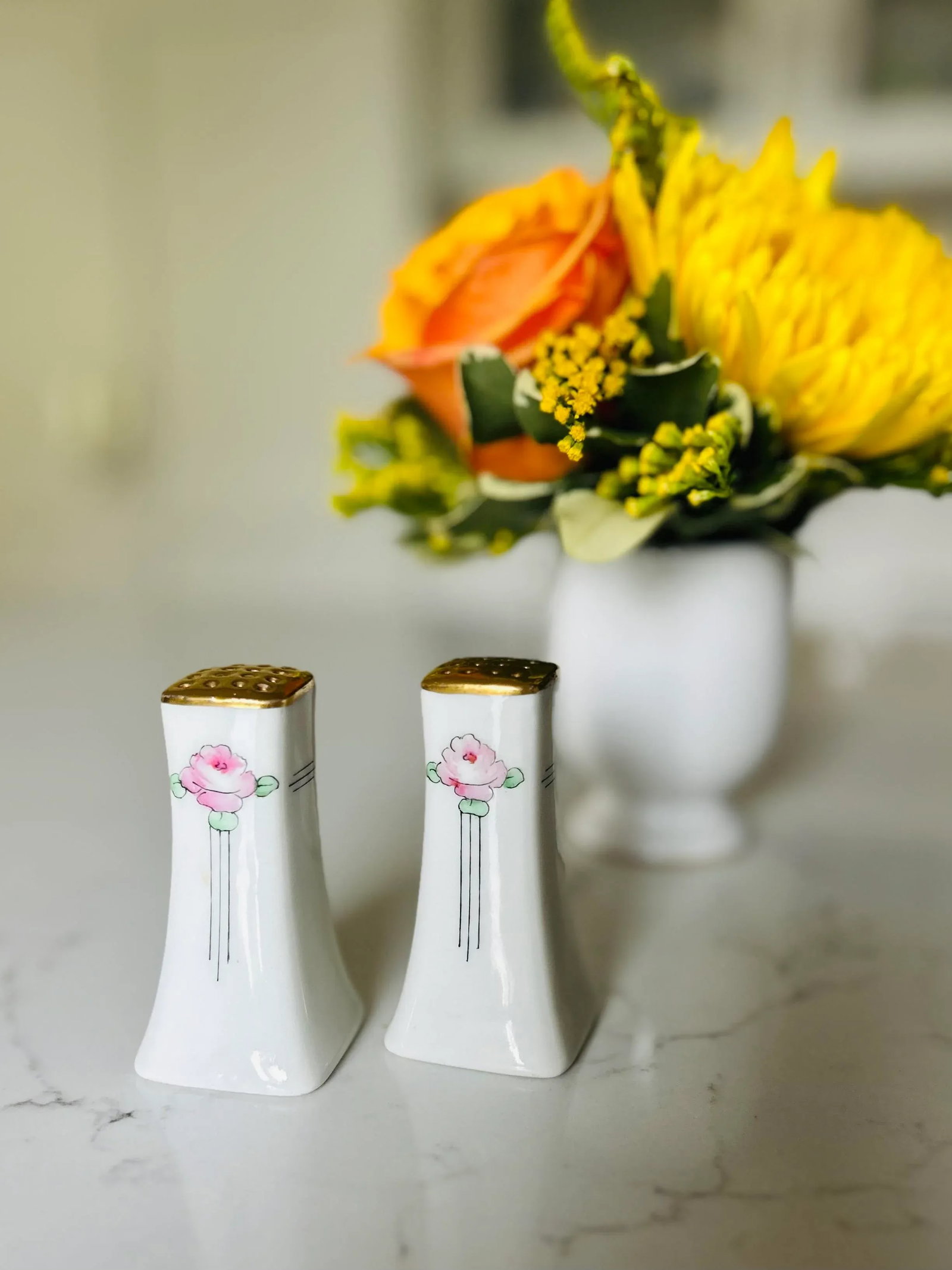 Vintage Art Nouveau Limoges Hand-Painted Porcelain Salt and Pepper Shakers - 5