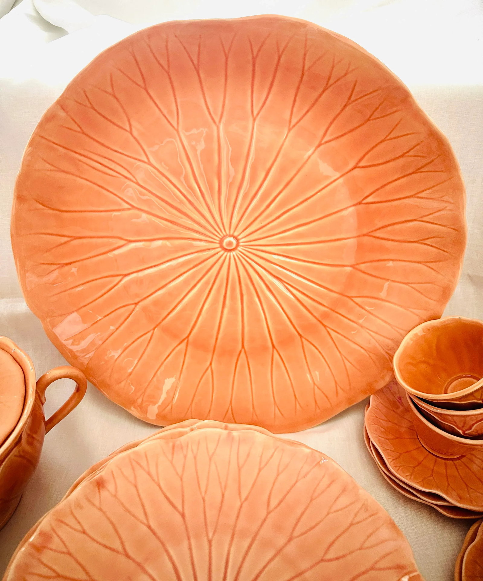 Vintage Peach "Lotus" Dinnerware Set of 45 by Metlox - 10