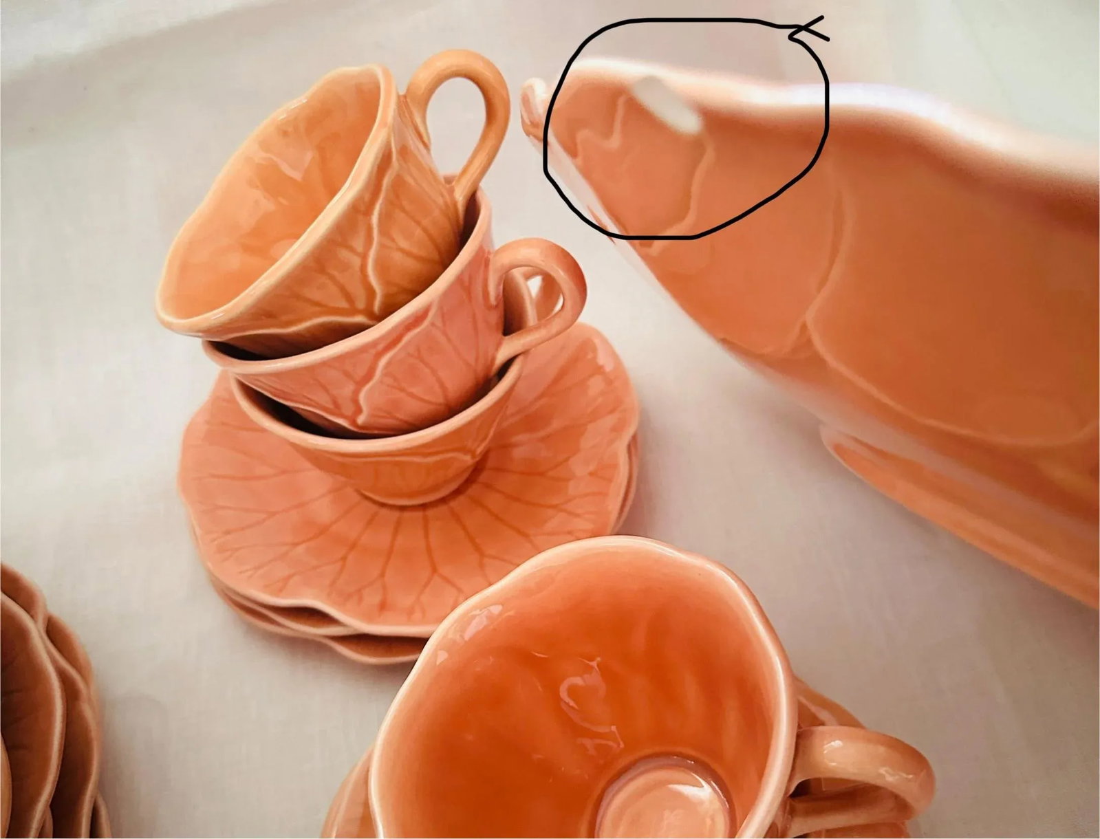 Vintage Peach "Lotus" Dinnerware Set of 45 by Metlox - 11