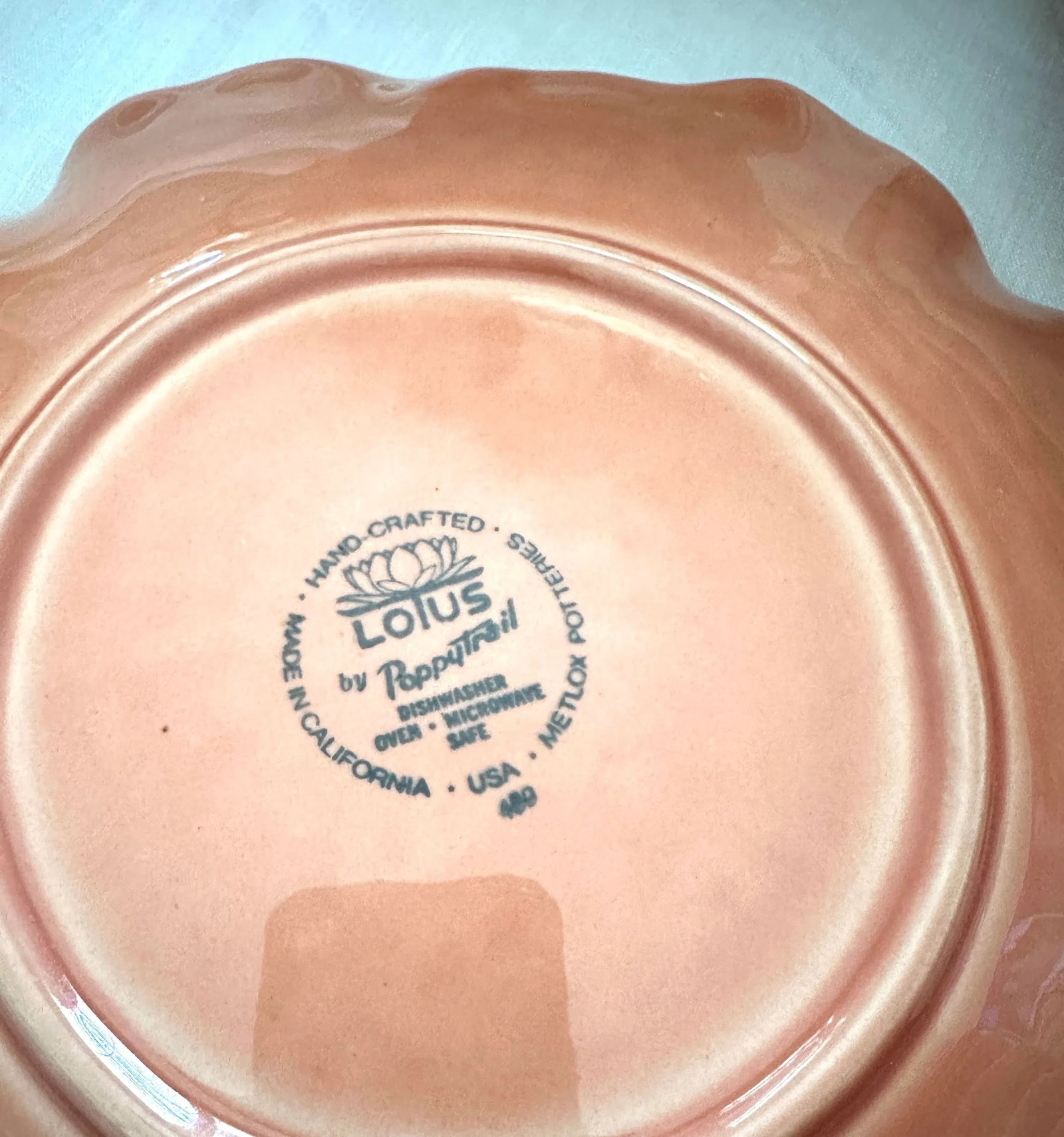 Vintage Peach "Lotus" Dinnerware Set of 45 by Metlox - 12