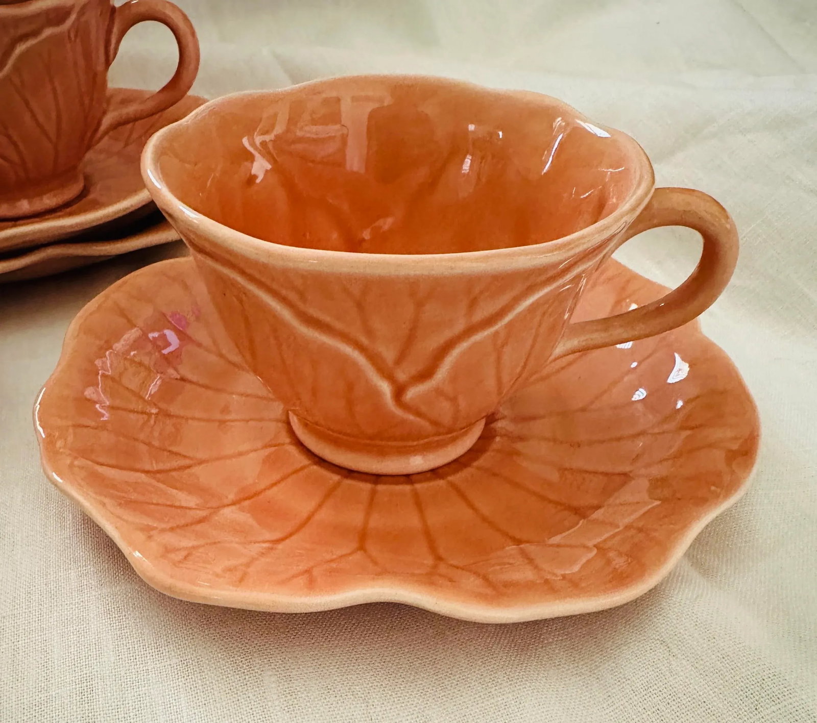 Vintage Peach "Lotus" Dinnerware Set of 45 by Metlox - 3