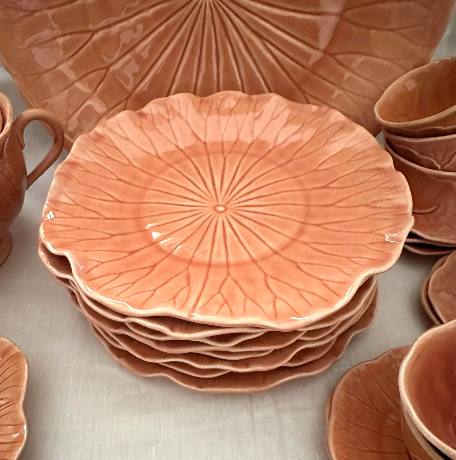 Vintage Peach "Lotus" Dinnerware Set of 45 by Metlox - 5