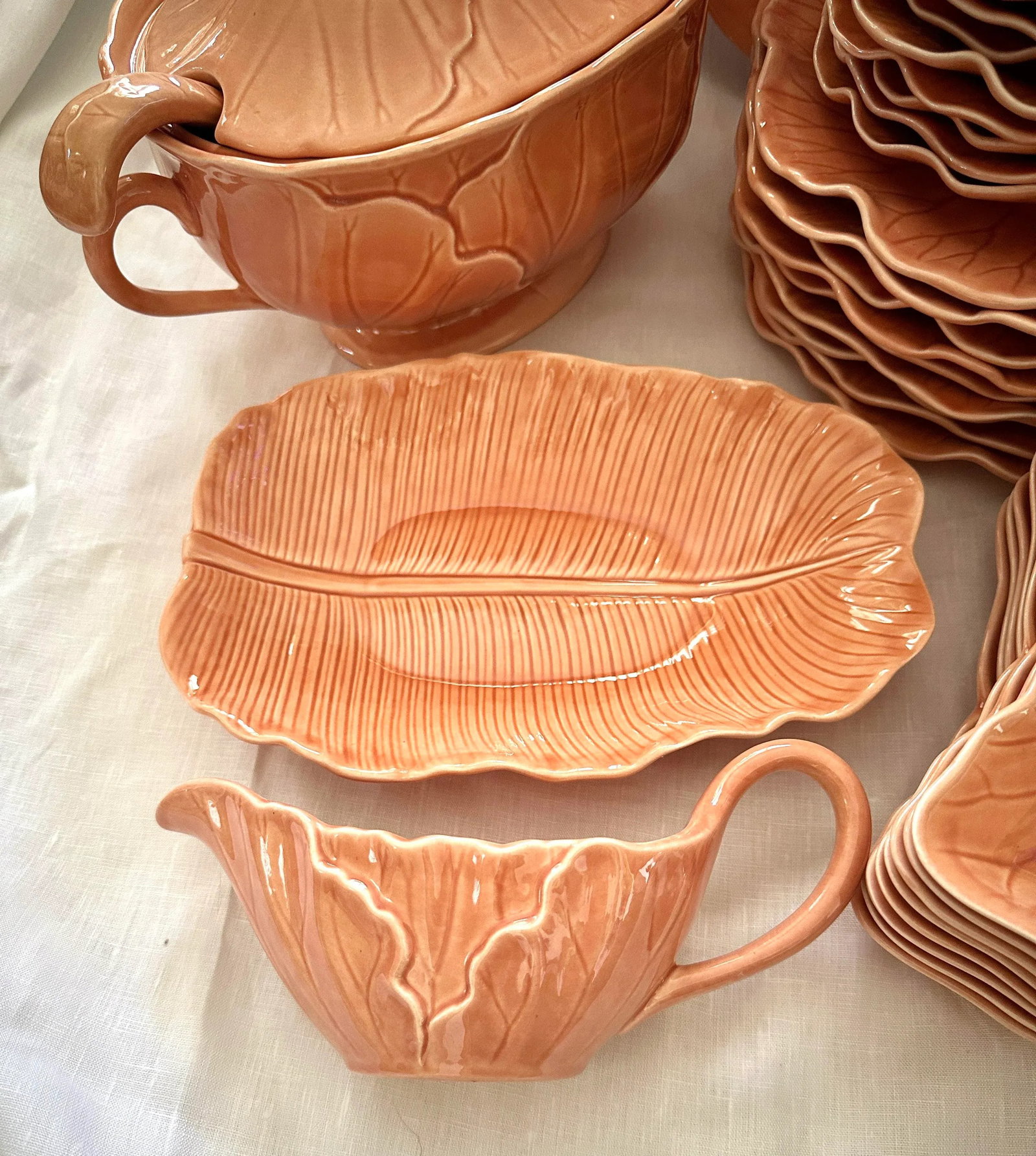 Vintage Peach "Lotus" Dinnerware Set of 45 by Metlox - 6