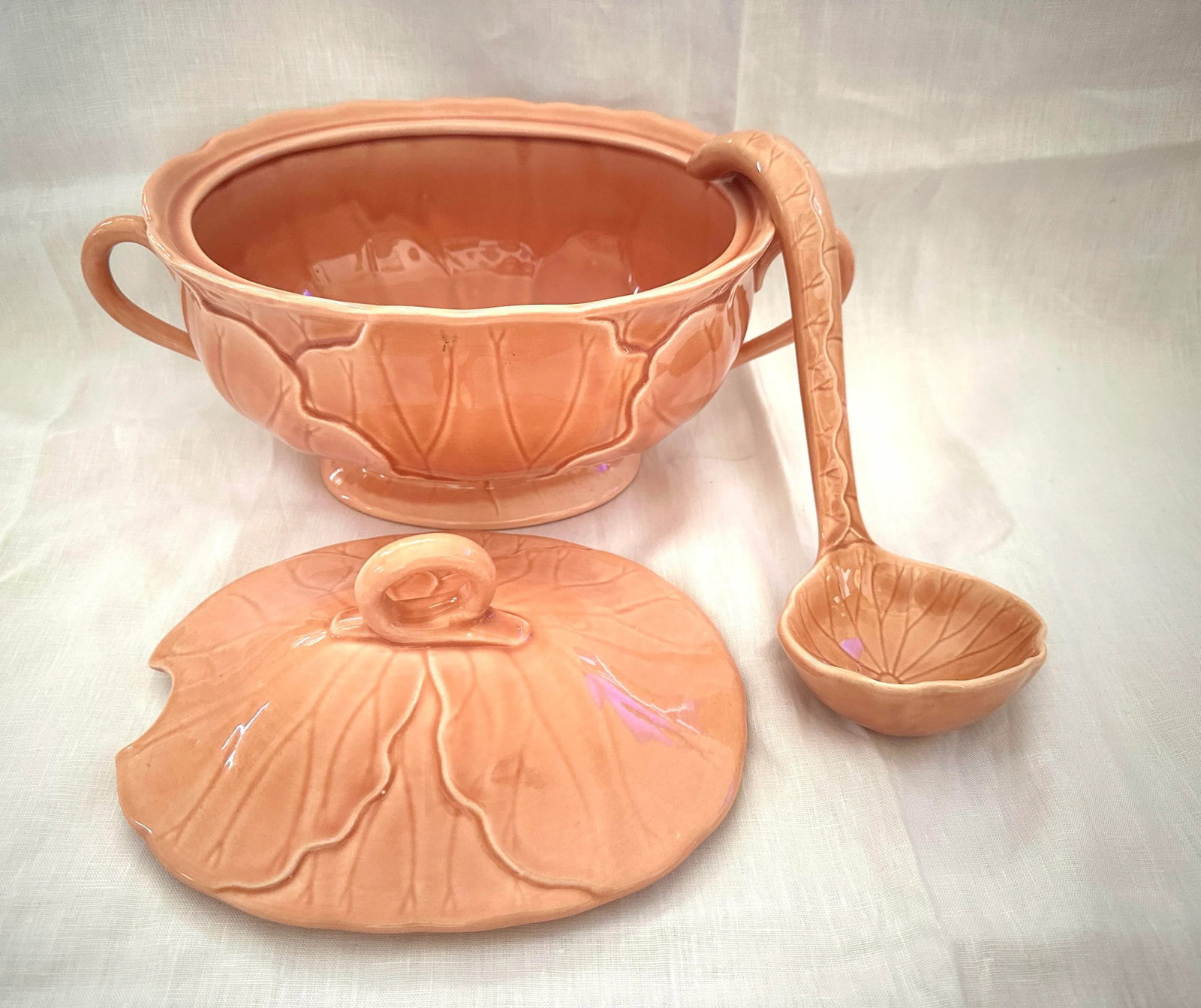 Vintage Peach "Lotus" Dinnerware Set of 45 by Metlox - 7