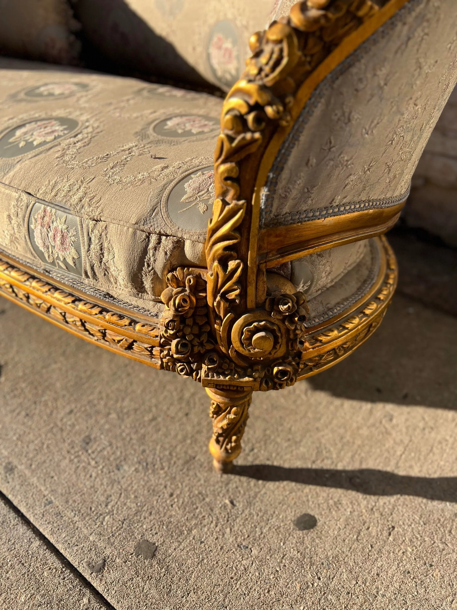 Vintage French Style Gold Leaf Loveseat Sofa - 10