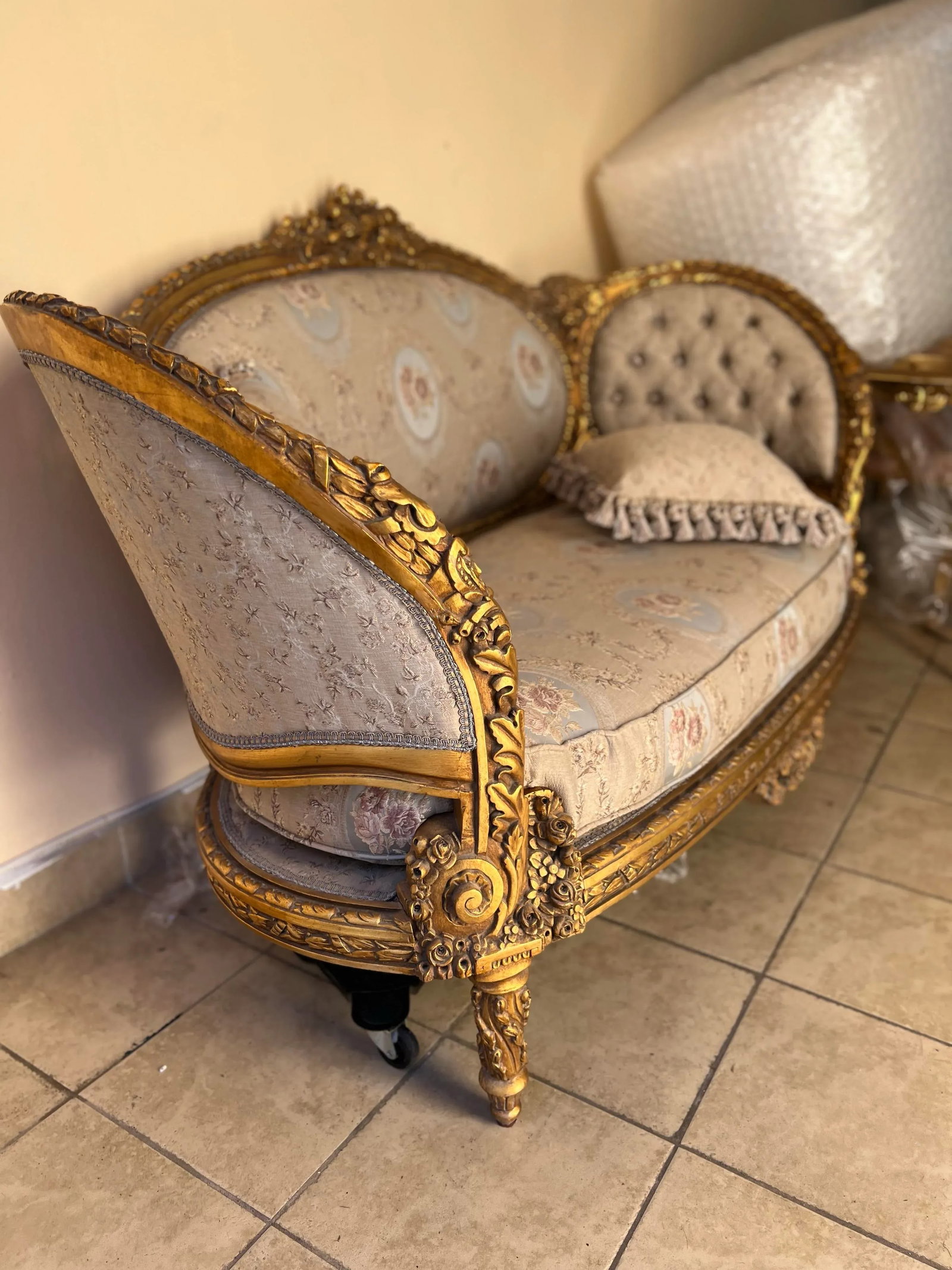 Vintage French Style Gold Leaf Loveseat Sofa - 2